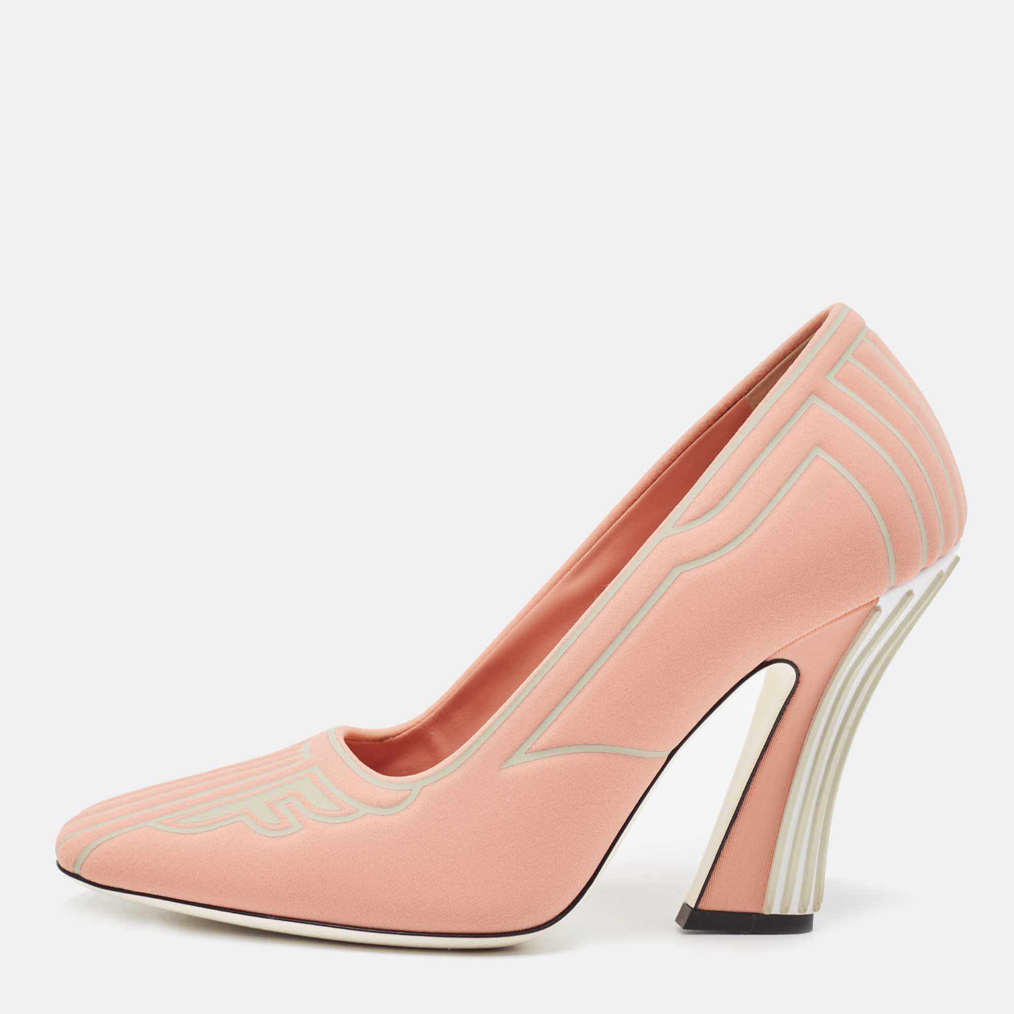 Pre Owned Fendi Pink/Grey Neoprene and Rubber FFreedom Pumps Size 37.5