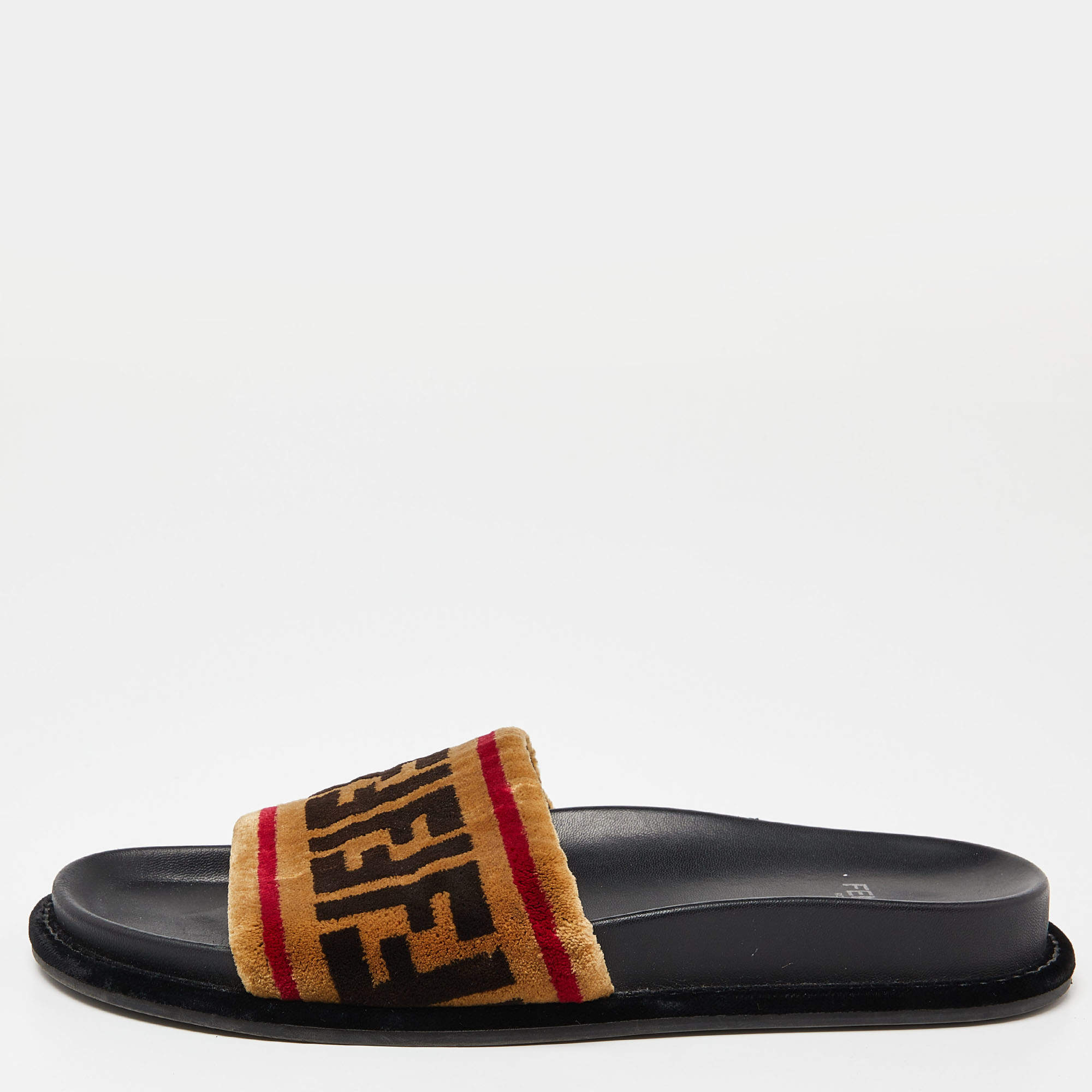 Fendi Brown Velvet Forever Fendi Slide Flats Size 37