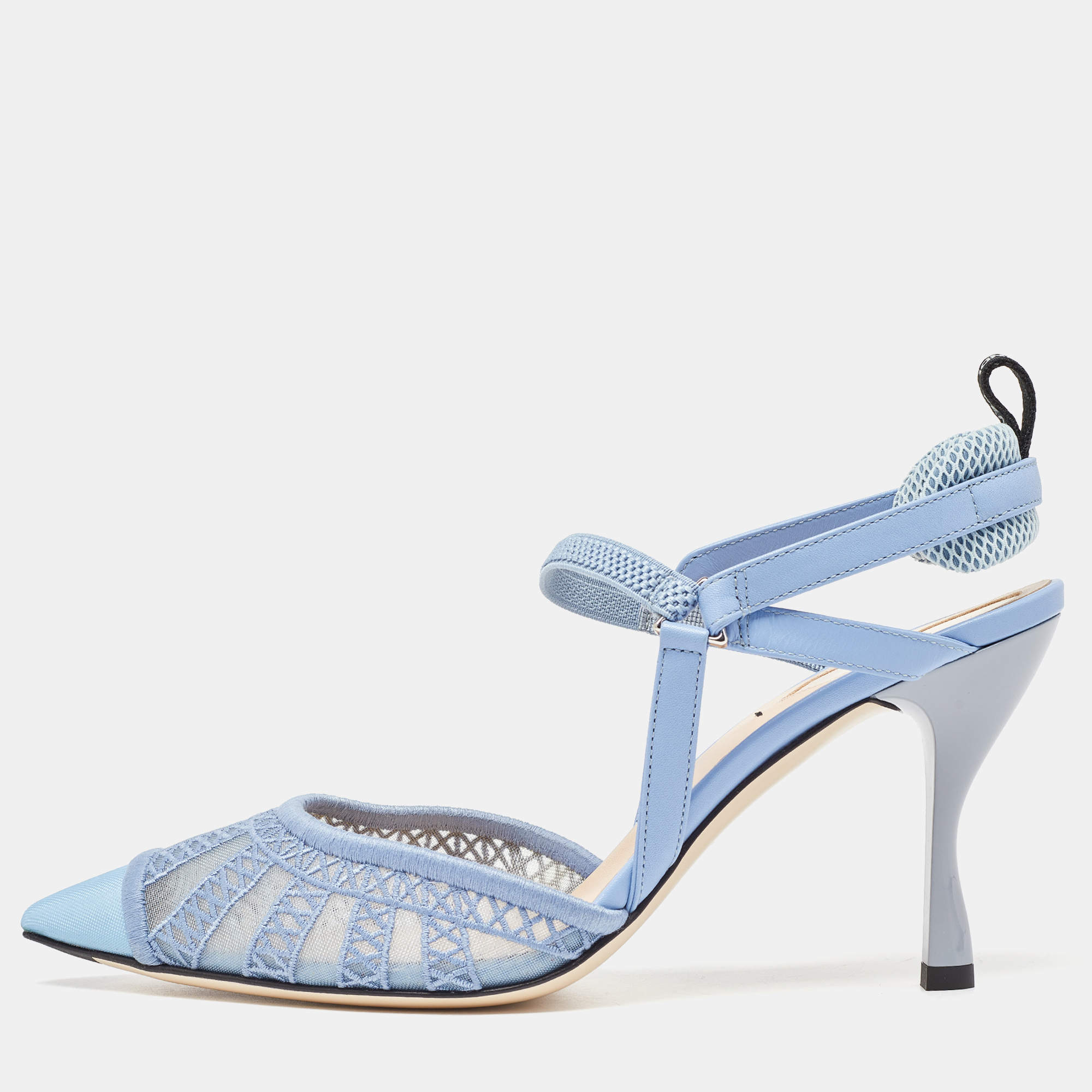 Pre Owned Fendi Blue Leather and Mesh Colibri Lite Slingback Pumps Size 38