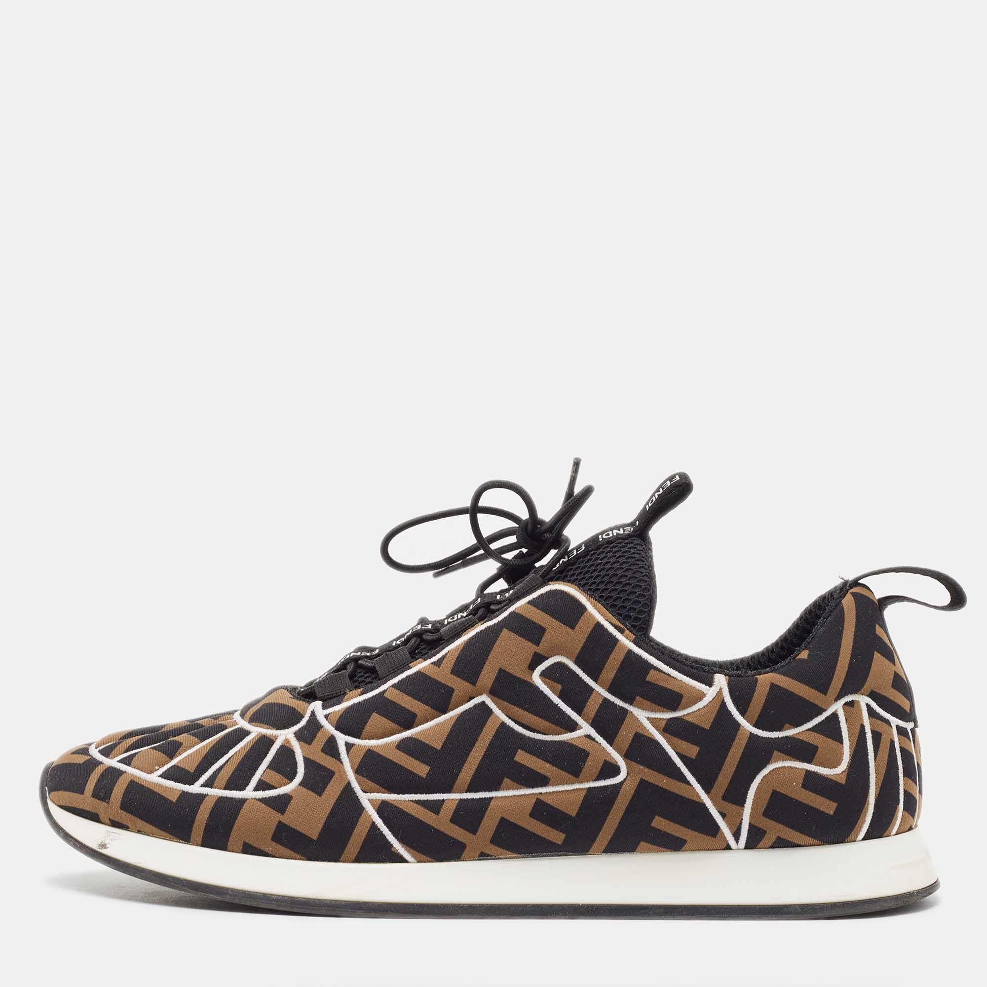 مملوكة مسبقًا Fendi Brown Nylon F Freedom Low Top Sneakers Size 38