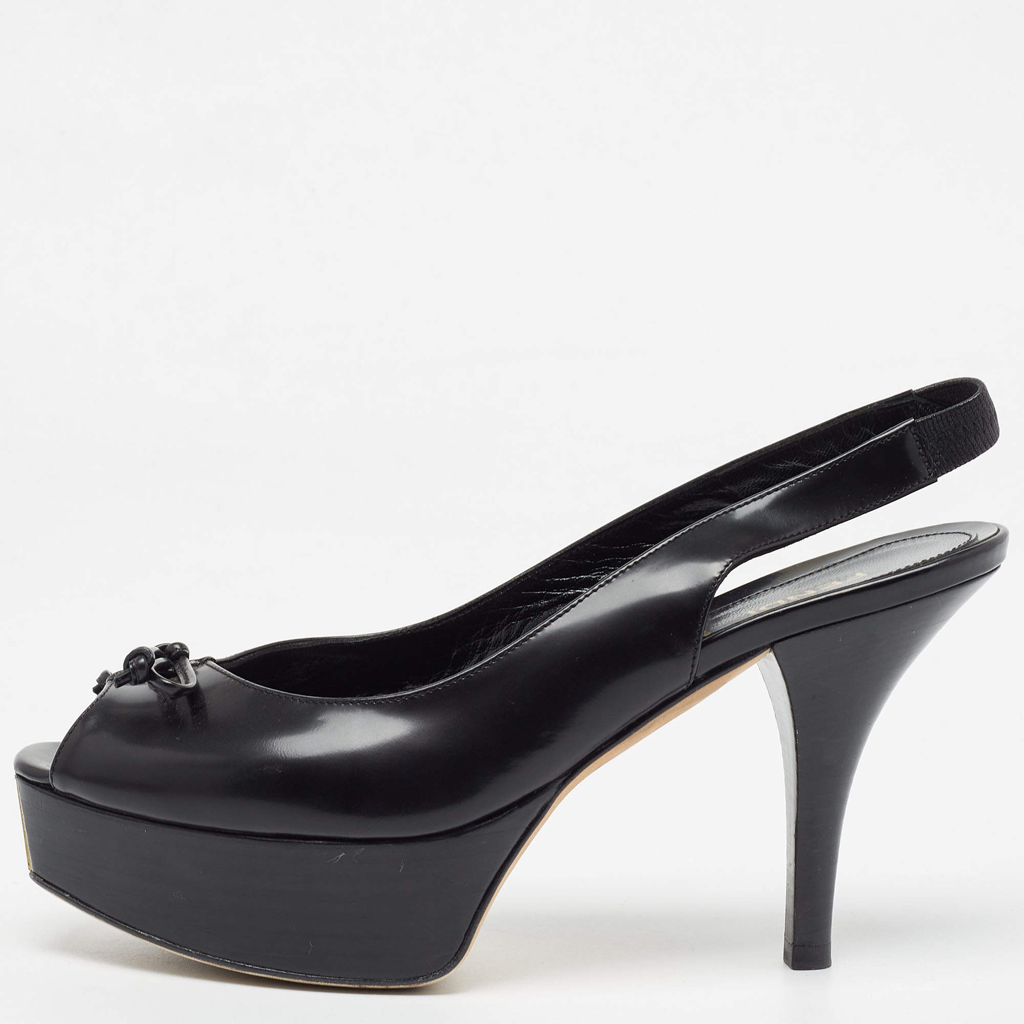 مملوكة مسبقًا Fendi Black Leather Bow Fendista Slingback Pumps Size 37