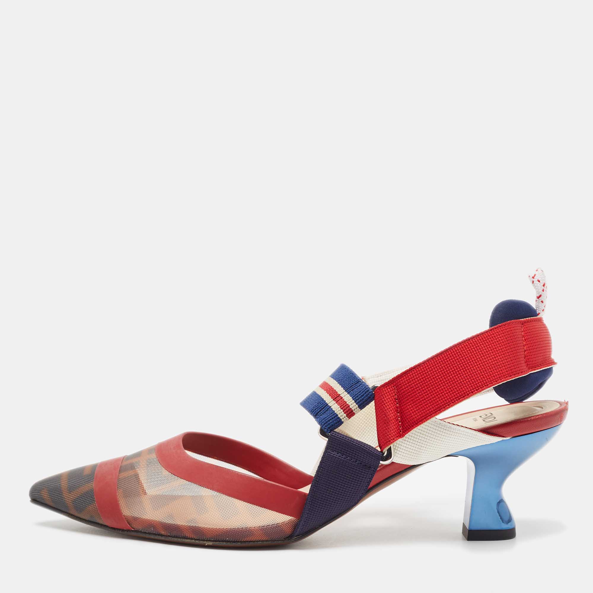 パンプス FENDI MULTICOLOR COLIBRI PUMPS Fendi Multicolor Fabric Colibri Pointed Toe Slingback Pumps