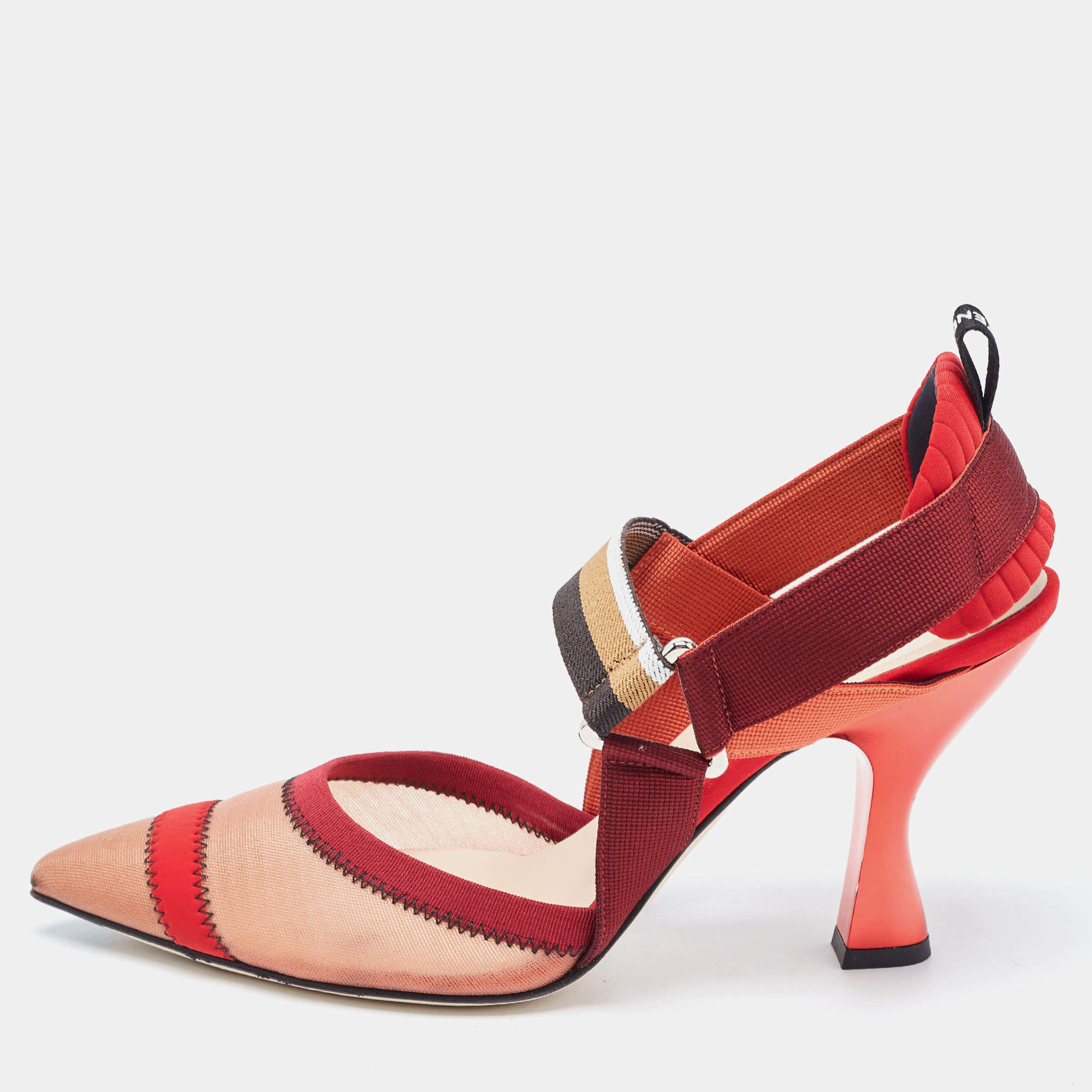 مملوكة مسبقًا Fendi Multicolor Mesh and Fabric Colibri Slingback Pumps Size 40