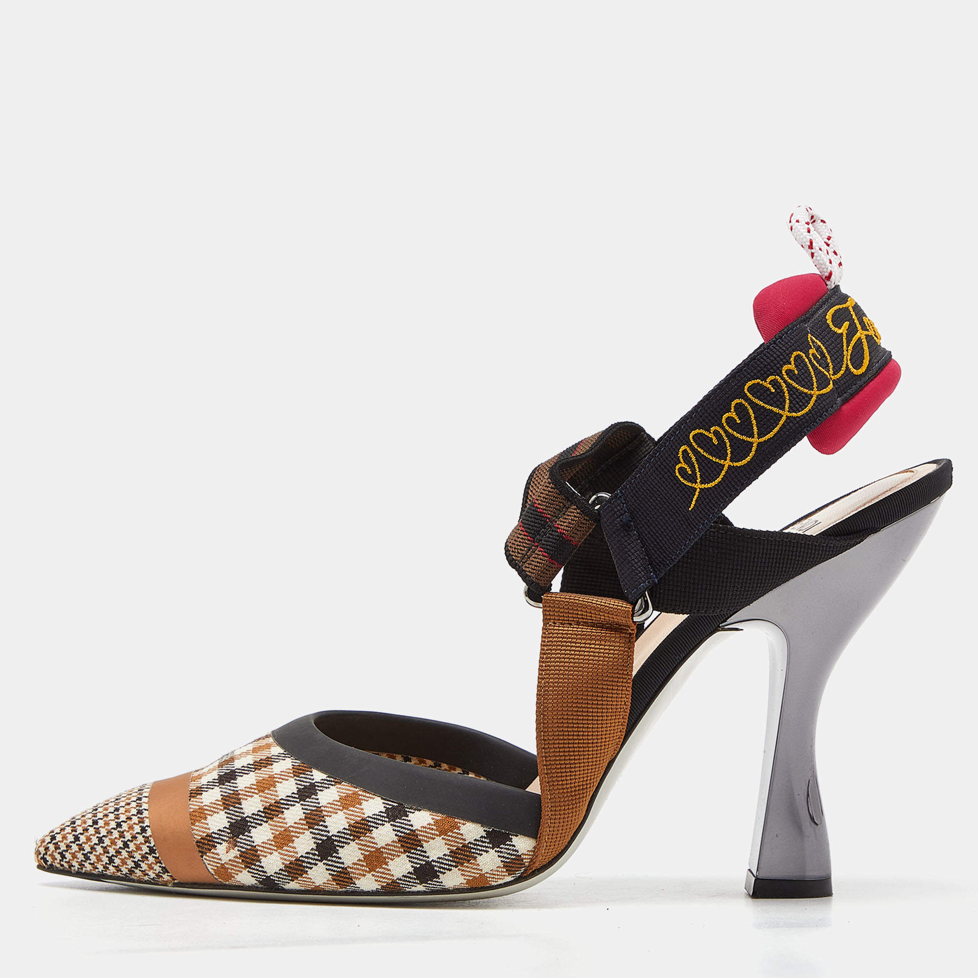Pre Owned Fendi Tricolor Printed Canvas and Leather Colibri Slingback Pumps Size 40