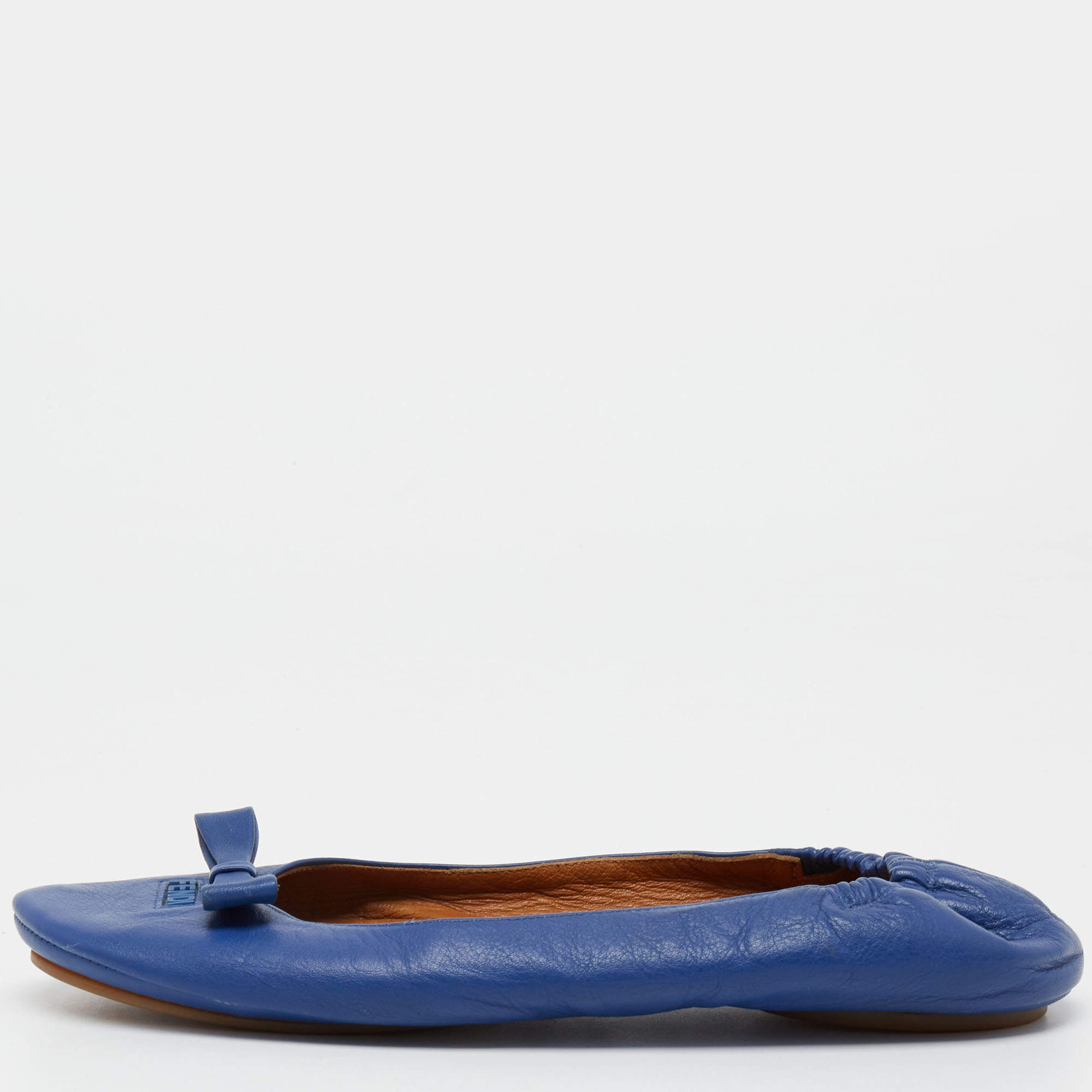  Fendi Blue Leather Let's Dance Bow Ballet Flats Size 39.5