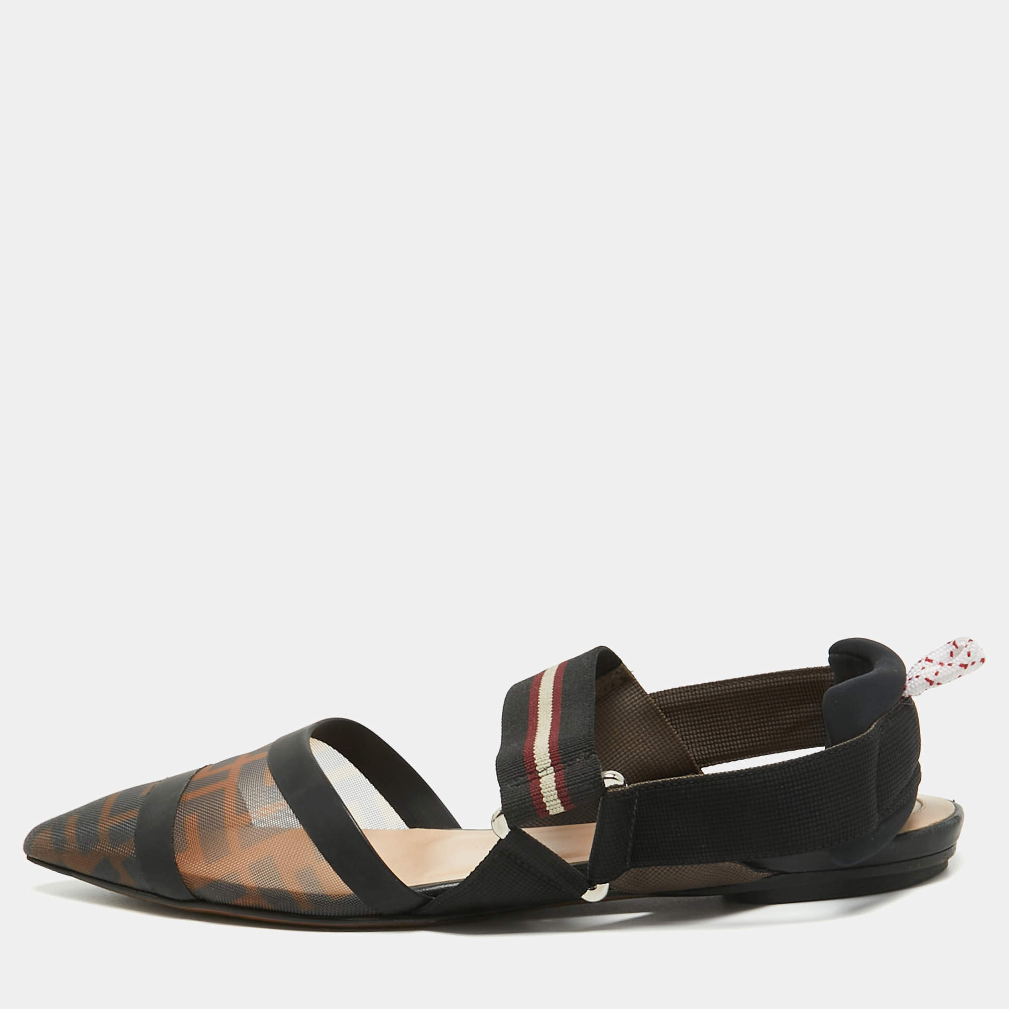 Fendi Multicolor Mesh and Leather Slingback Colibri Flats Size 37