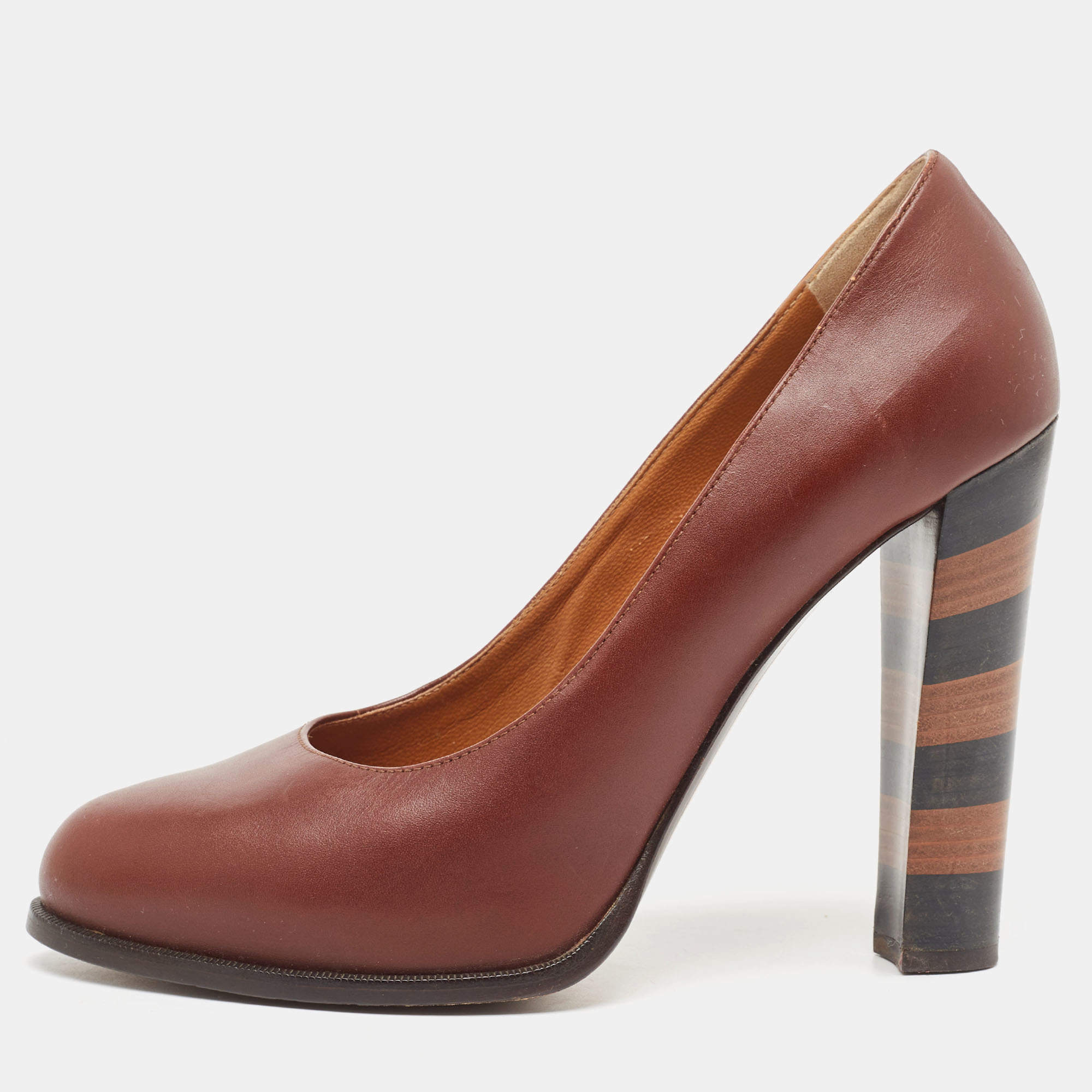 Pre Owned Fendi Burgundy Leather Pumps Size 39
