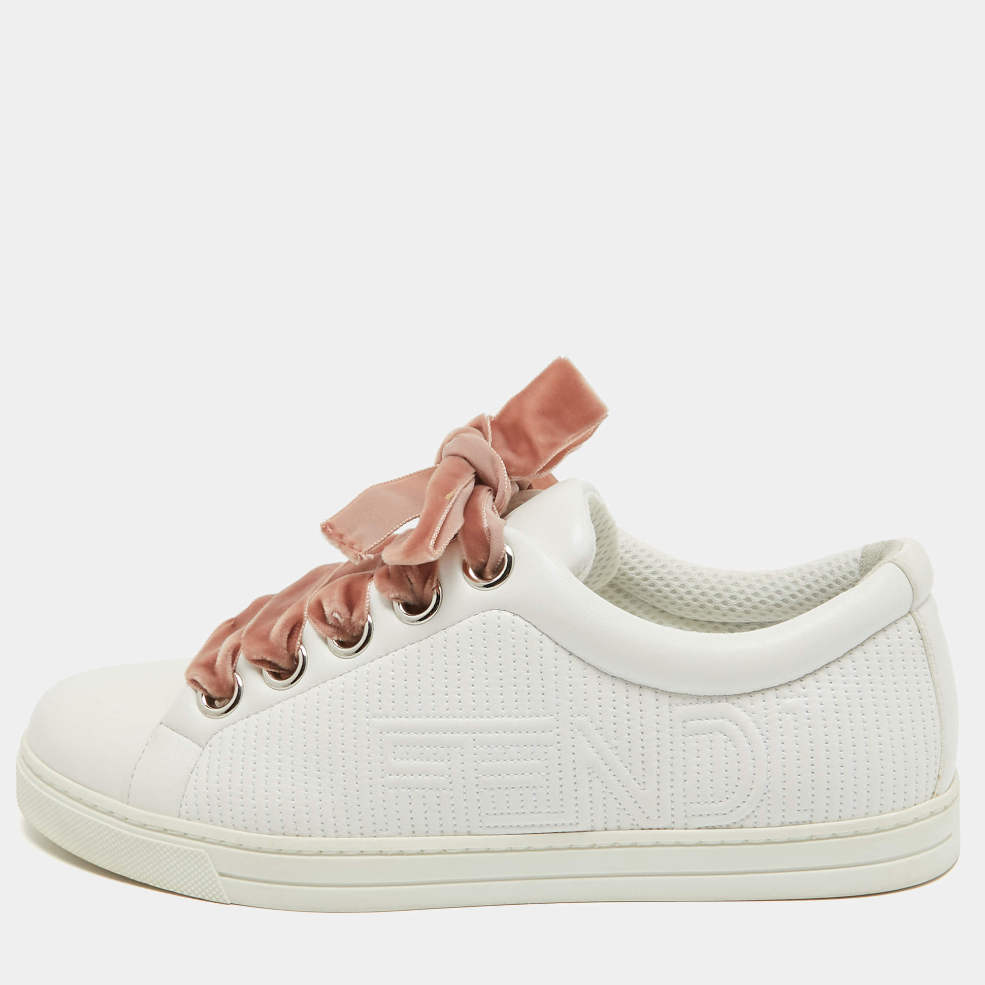 Pre Owned Fendi White Leather Low Top Sneakers Size 40