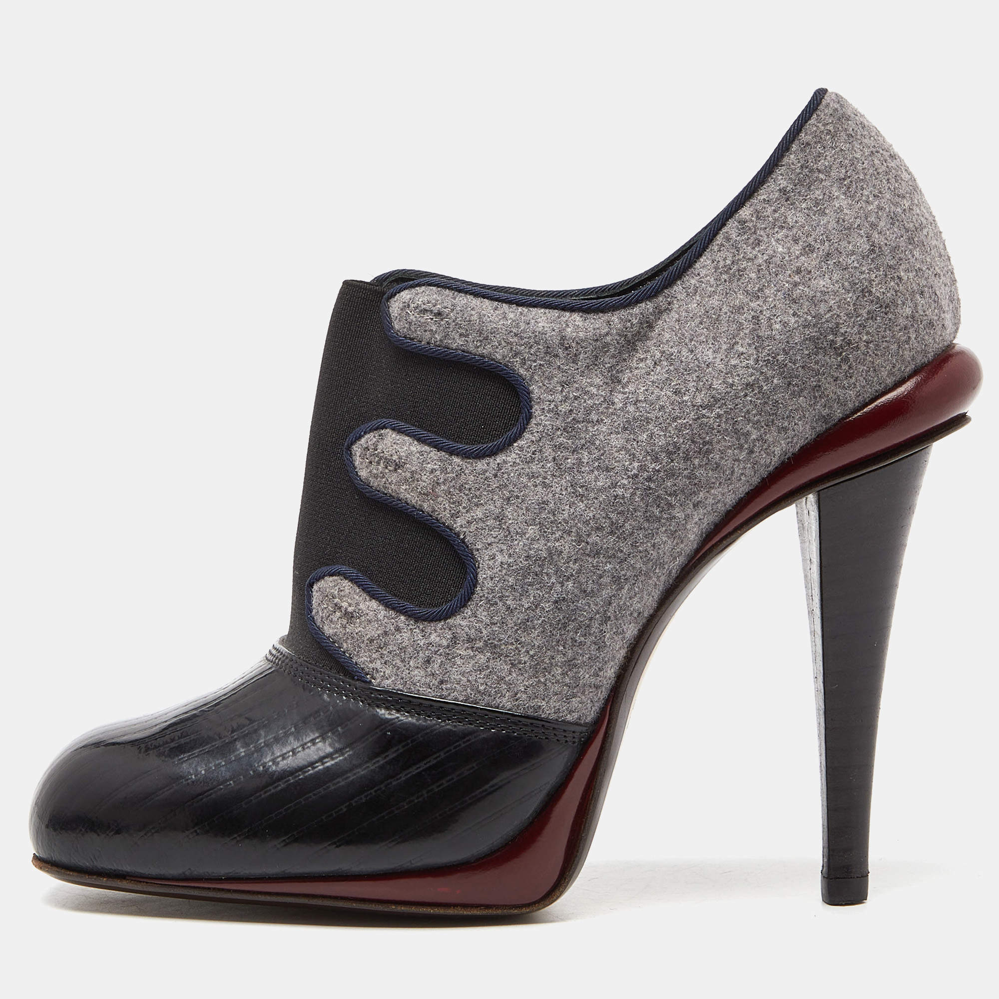 Pre Owned Fendi Multicolor Patent Leather and Wool Booties Size 37.5