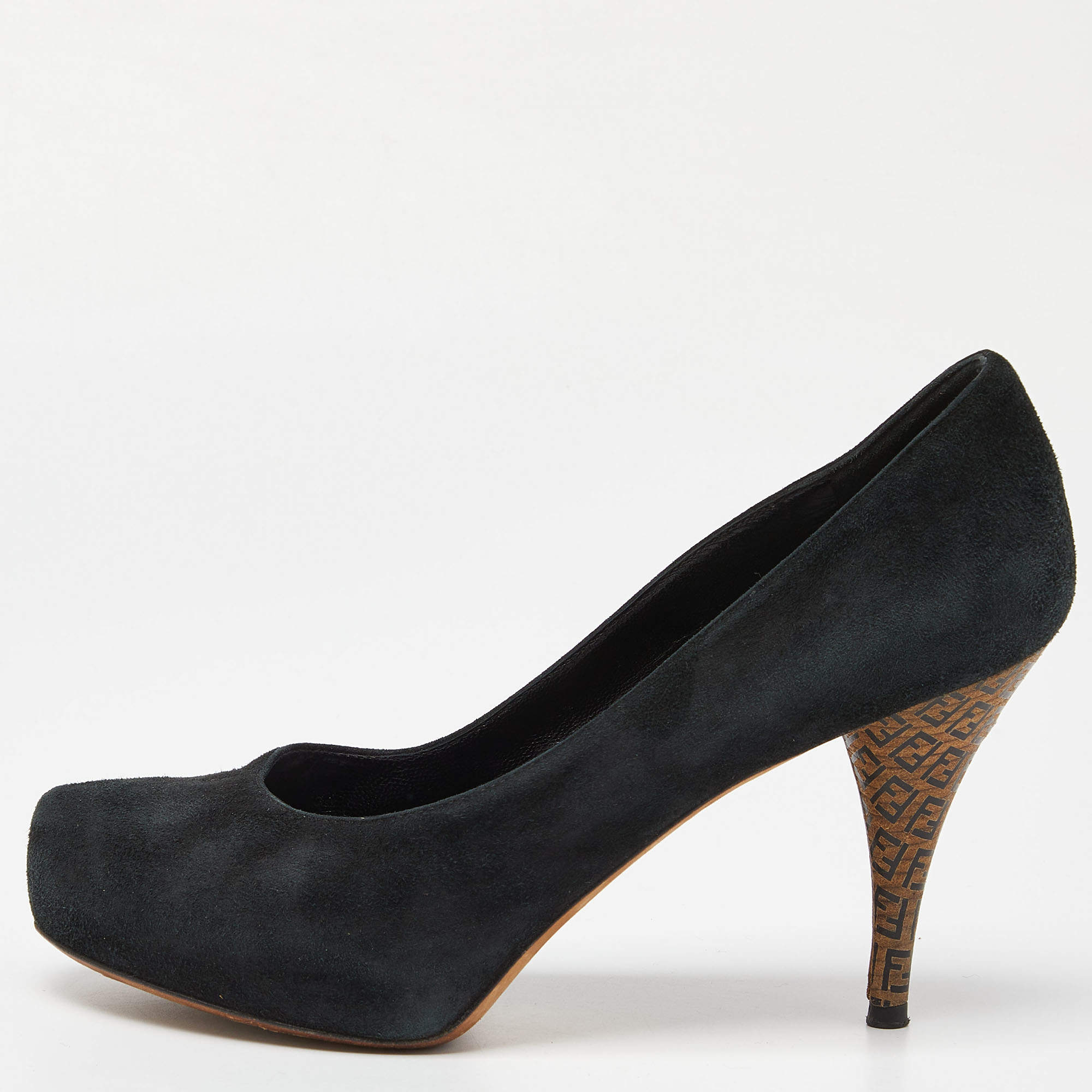 Fendi Black Suede Zucca Heel Pumps Size 37