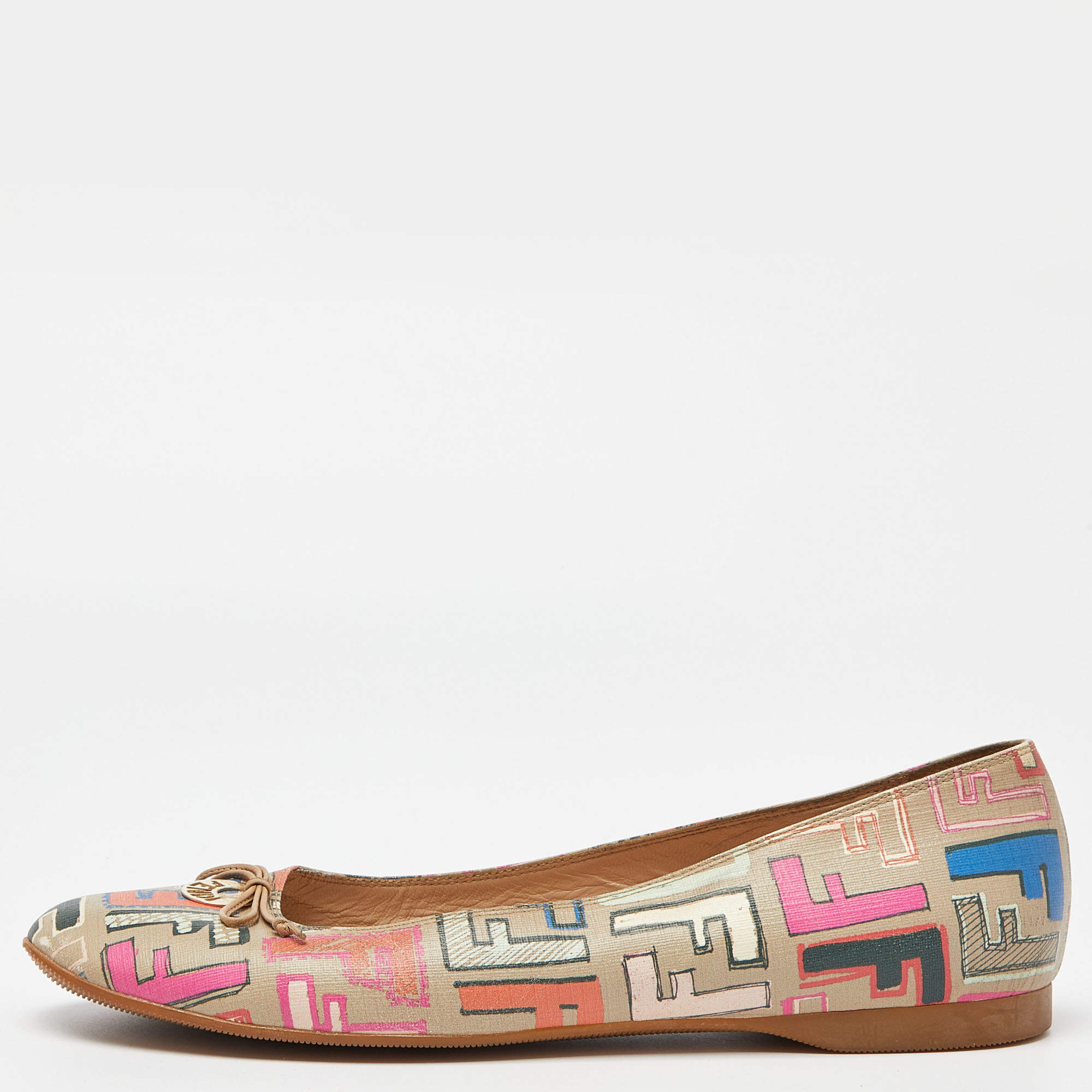 مملوكة مسبقًا Fendi Multicolor Zucca Coated Canvas Spalmati Ballet Flats Size 41
