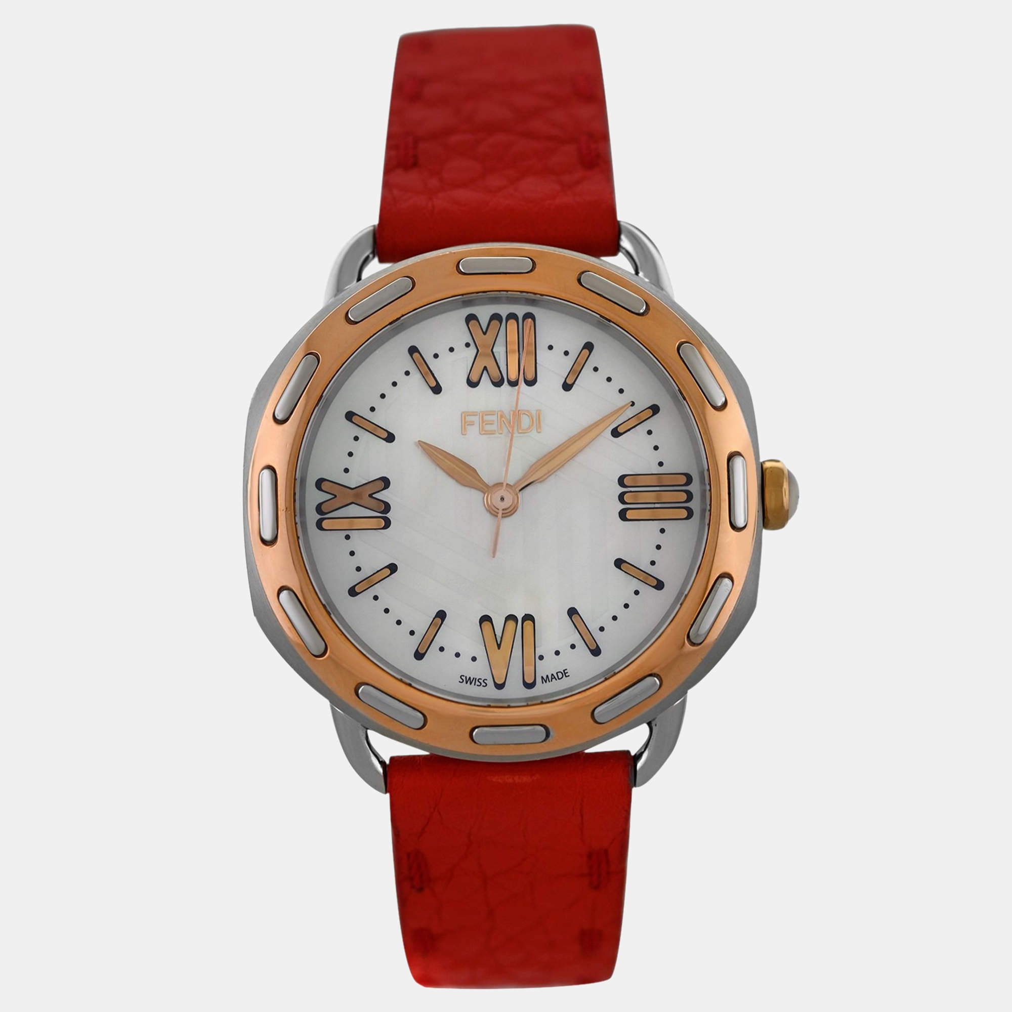 Pre Owned Fendi Selleria F8302345H0 Quartz Mother of Pearl Dial Gold Plated Stainless Steel Women's Wristwatch 36 mm