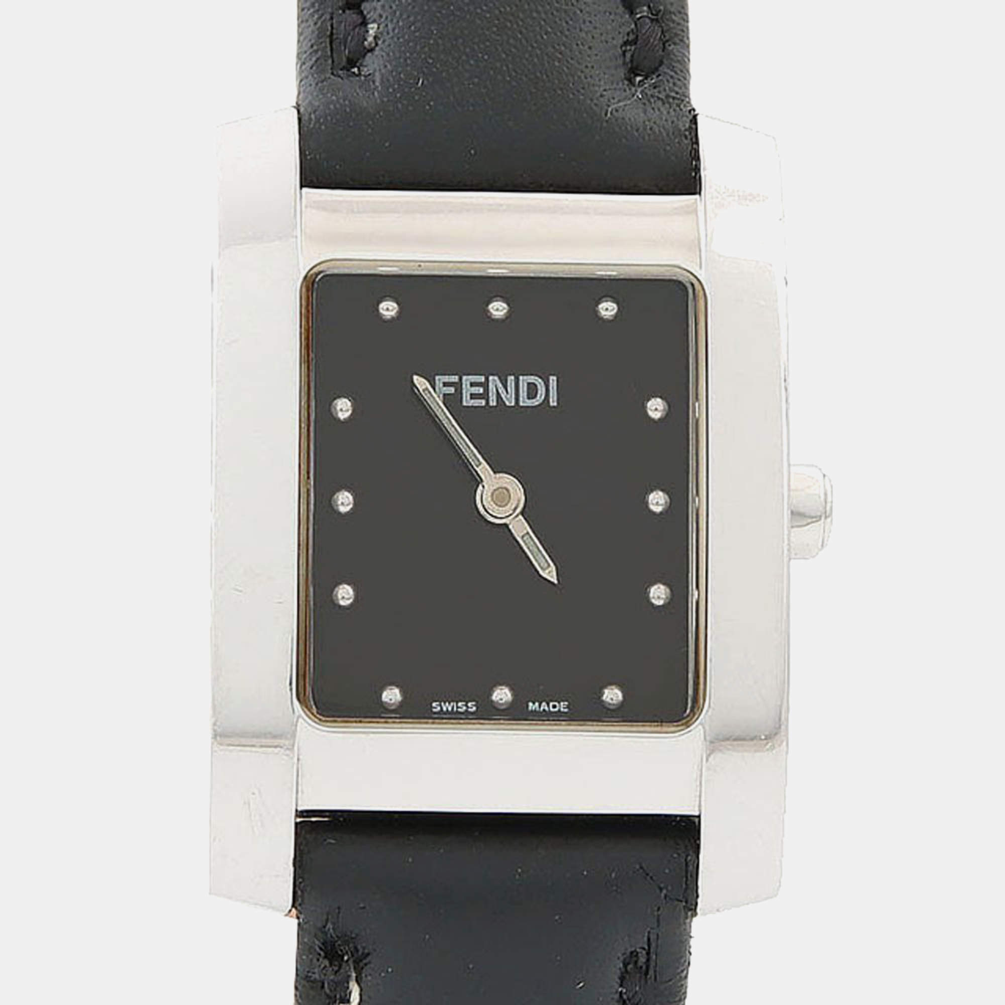 Pre Owned Fendi Classic 7000L Black Stainless Steel Quartz Women's Wristwatch 21*23mm