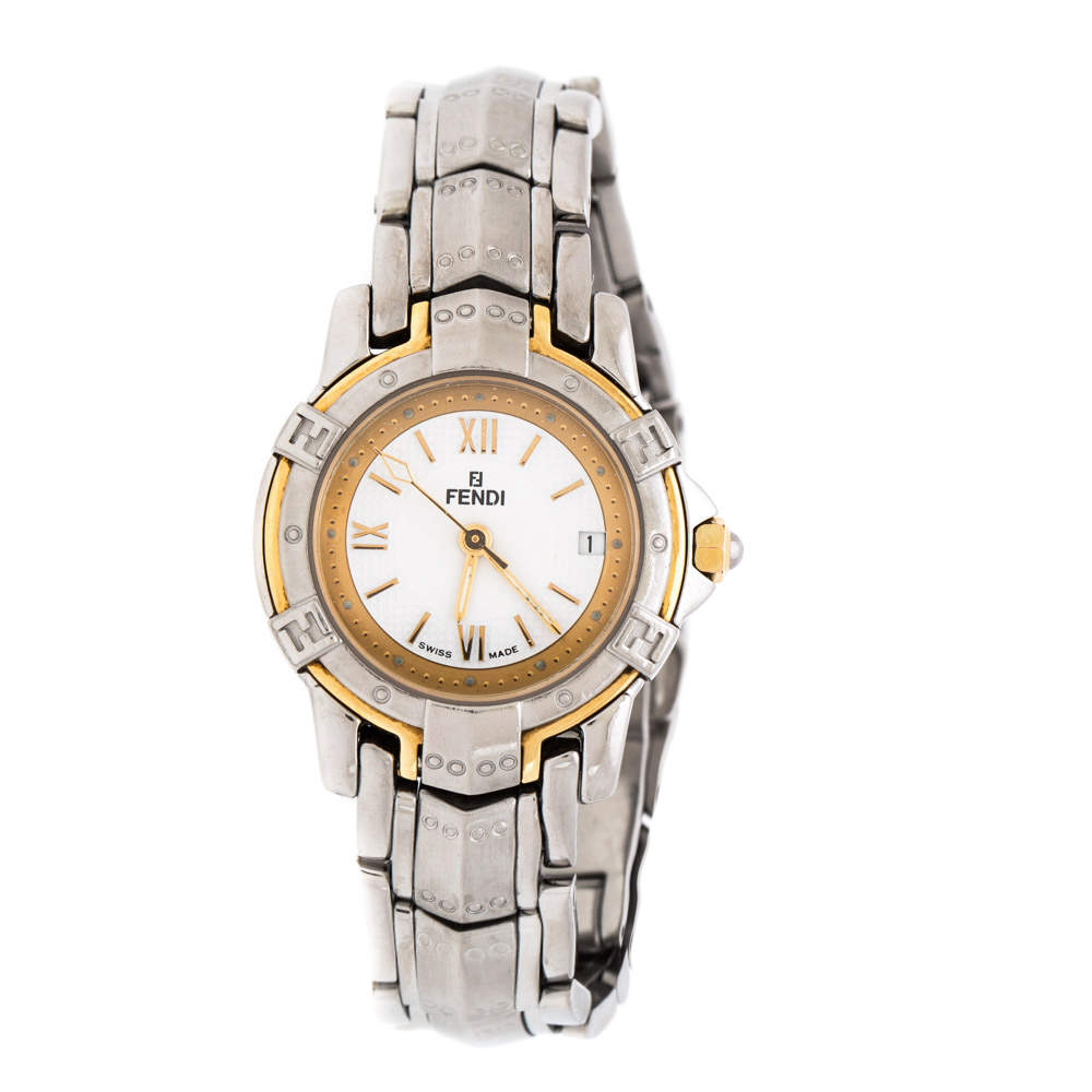 Fendi White Two-Tone Stainless Steel Orologi 3500L Women's Wristwatch mm Fendi TLC