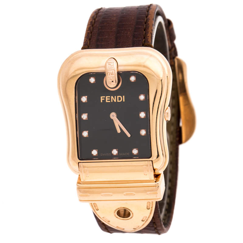 Fendi Black Rose Gold Plated Stainless Steel B.Fendi 3800G Women's Wristwatch 32MM