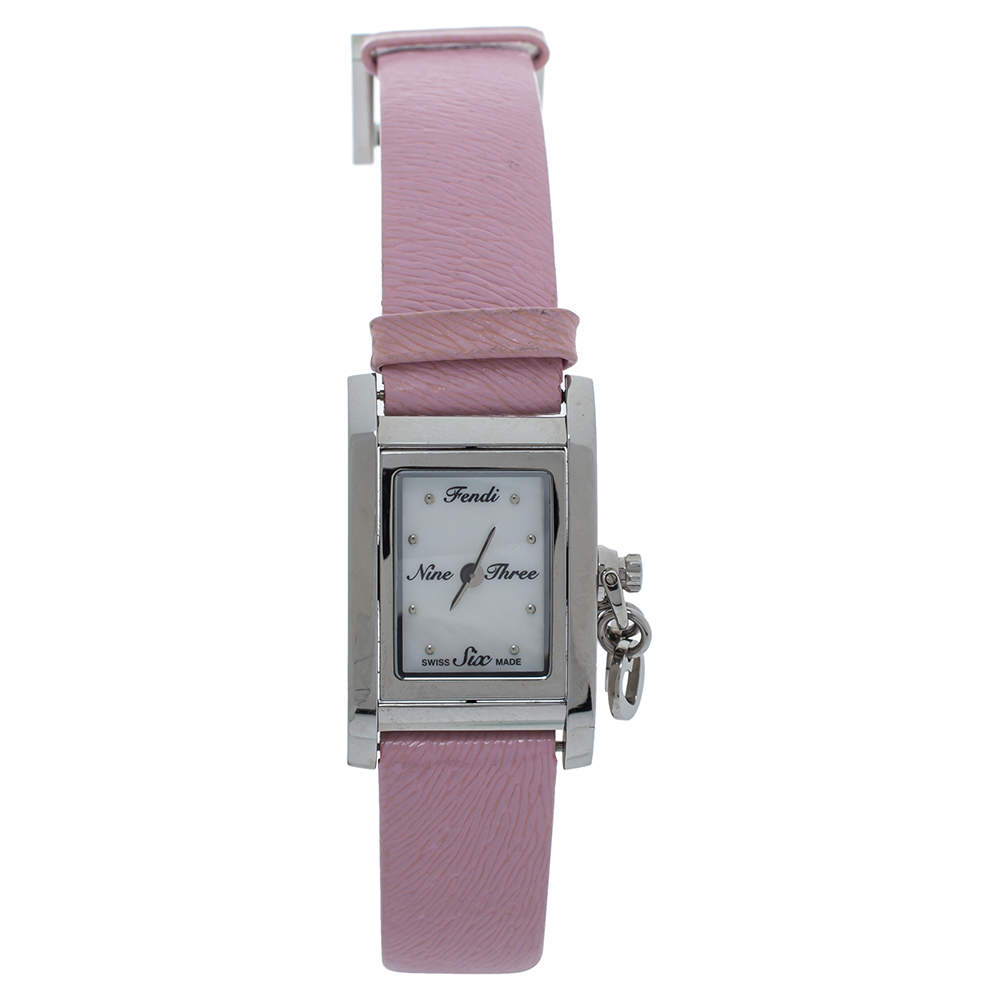 Pre Owned Fendi Mother of Pearl Leather Stainless Steel 7100L Women's Wristwatch 21 MM