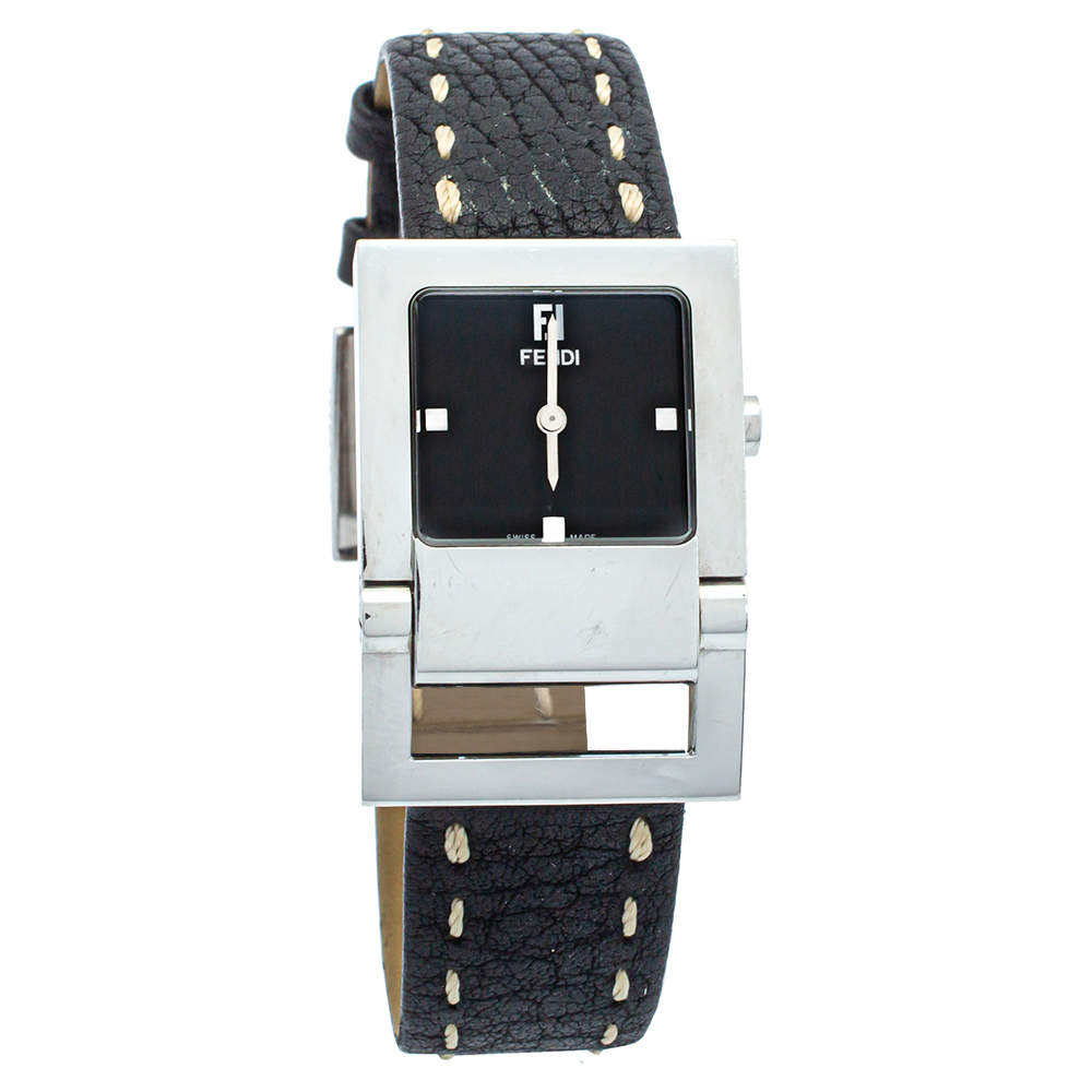 Pre Owned Fendi Black Stainless Steel & Leather 5200G Women's Wristwatch 27mm