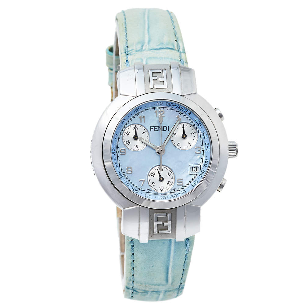 Fendi Mother Of Pearl Stainless Steel & Leather 4500L Women's Wristwatch 32 mm