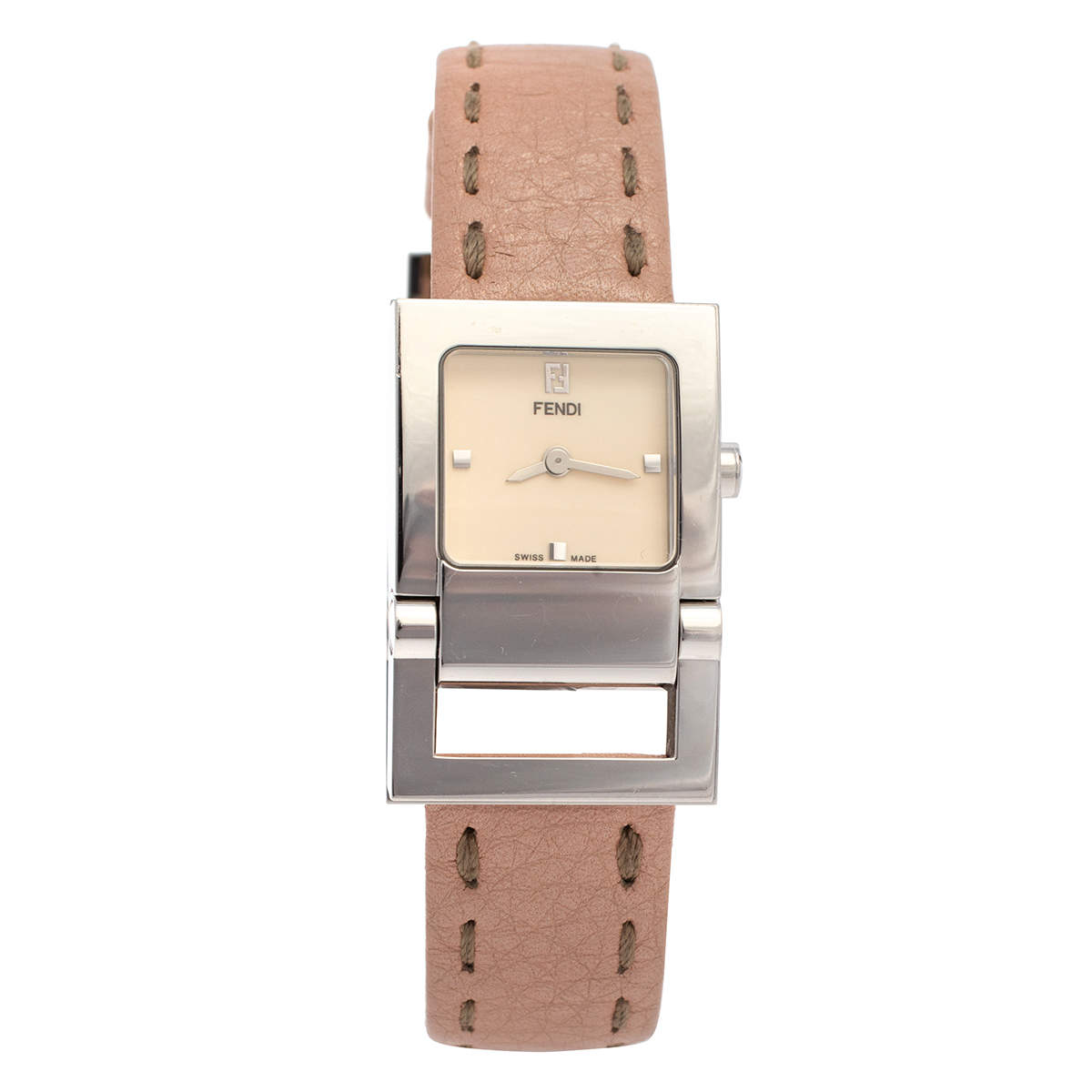 Pre Owned ساعة يد نسائية فندي كوارتز 5200أل جلد ستانلس ستيل كريمي 23مم