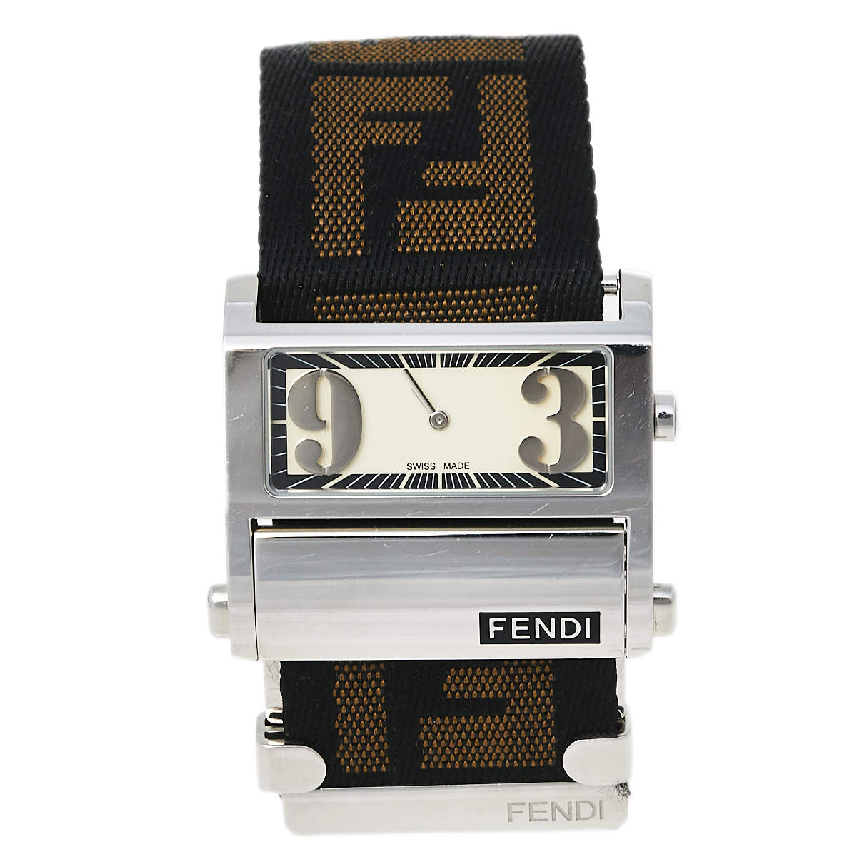 Pre Owned Fendi Cream Stainless Steel FF Zip Code 1120L Women's Wristwatch 38 mm