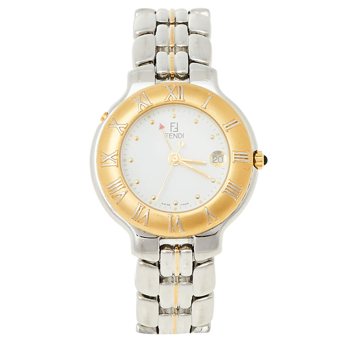 Pre Owned Fendi White Two-Tone Stainless Steel 920G Women's Wristwatch 36 mm