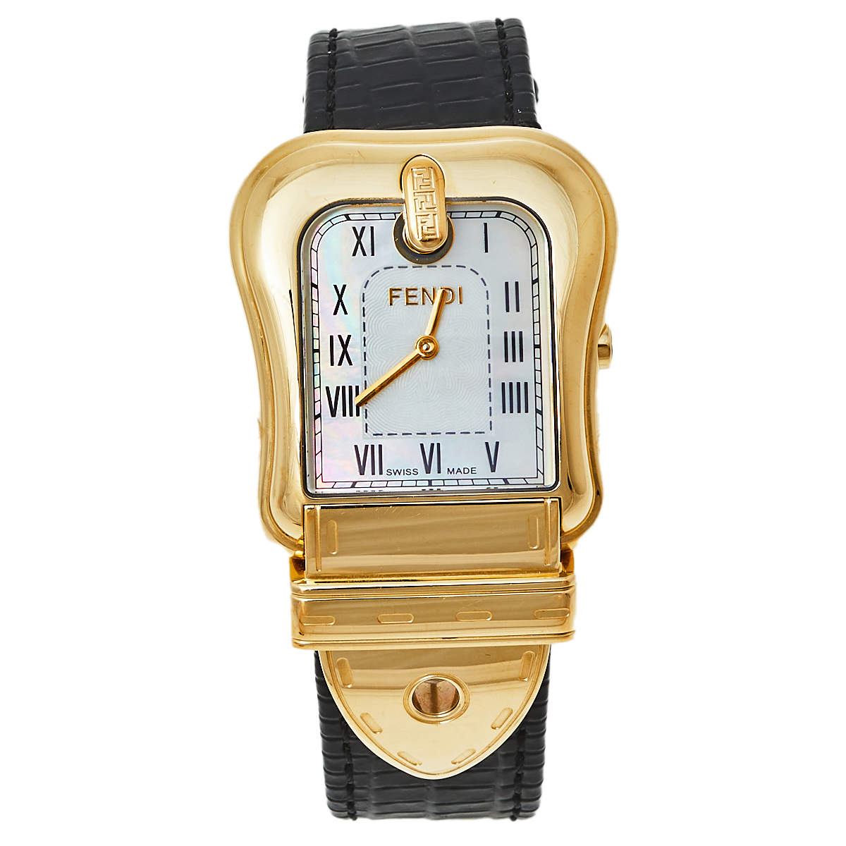 Fendi Mother of Pearl Gold Plated Stainless Steel Leather B.Fendi 3800G Women's Wristwatch 33 mm