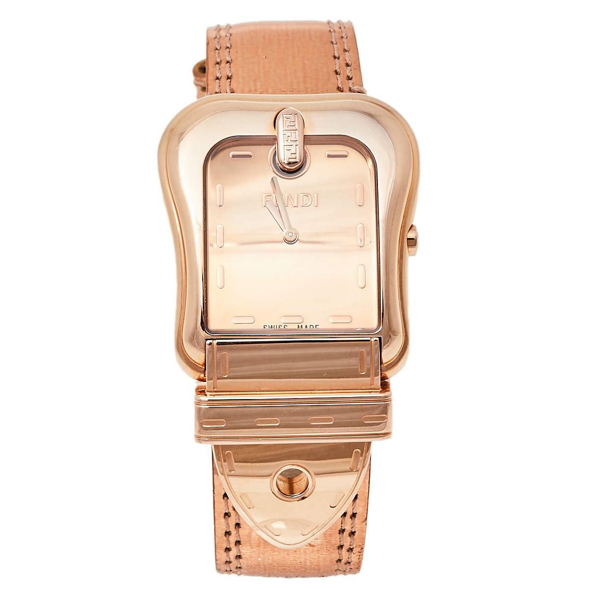 Pre Owned Fendi Rose Gold Plated Stainless Steel and Leather B.Fendi 3800G Women's Wristwatch 33 mm