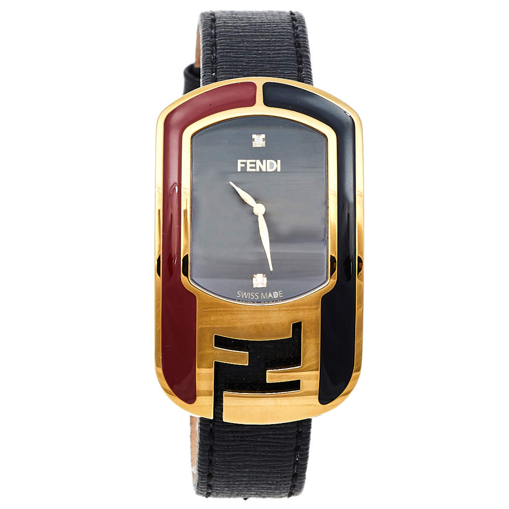  Fendi Black Gold Plated Stainless Steel Leather Chameleon 30000M Women's Wristwatch 29 mm