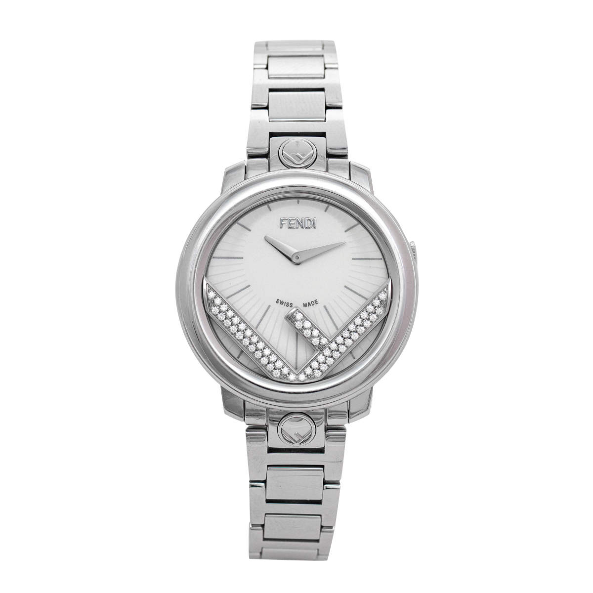 Fendi White Stainless Steel Diamonds Runaway 71000S Women's Wristwatch 28 mm