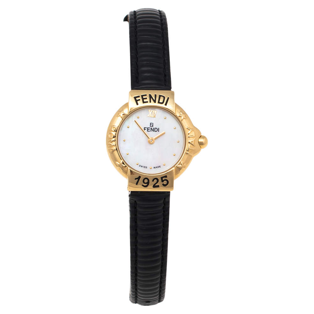 Pre Owned Fendi Mother of Pearl Gold Plated Stainless Steel 430L Women's Wristwatch 25 mm