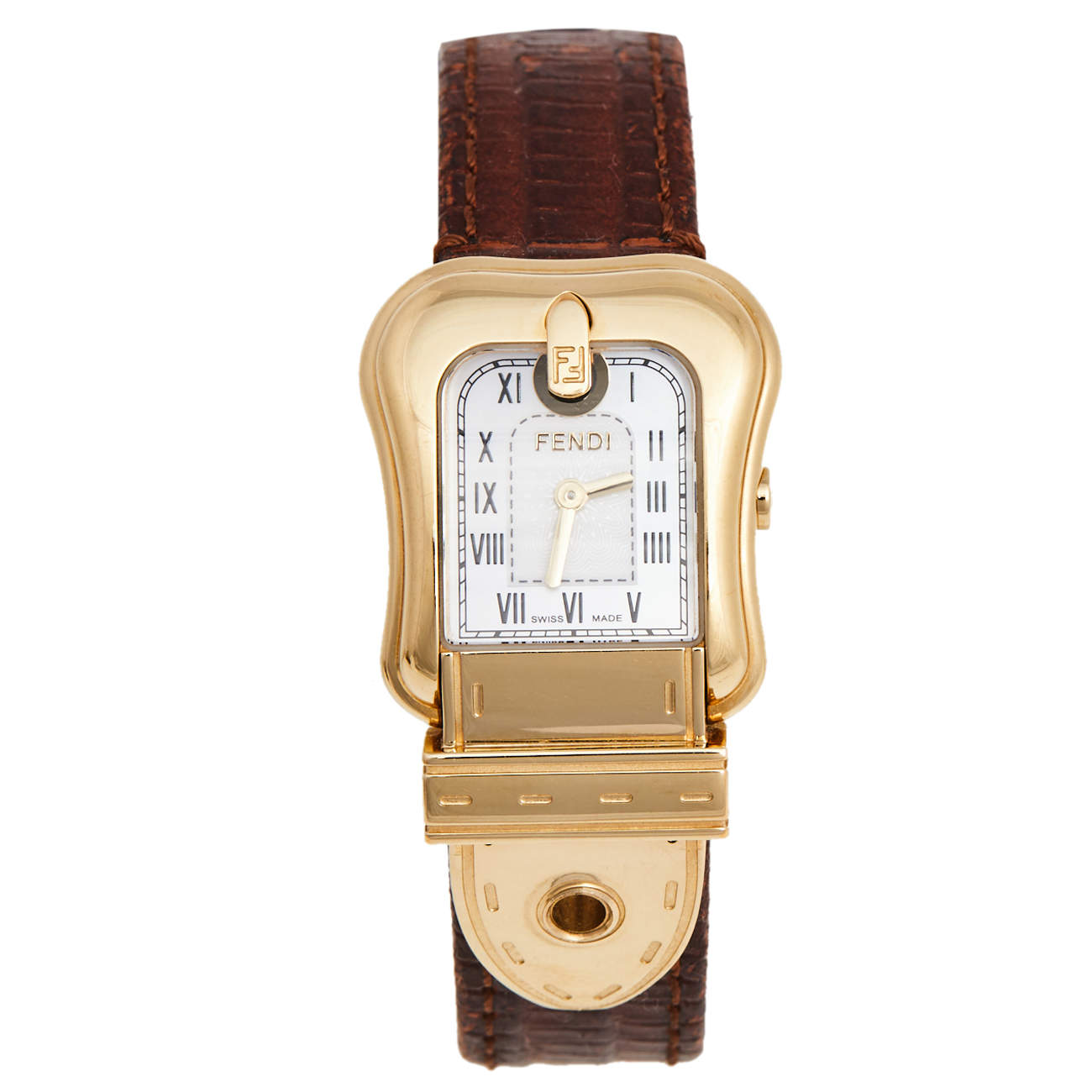 Fendi Mother of Pearl Gold Plated Stainless Leather Steel B.Fendi 3800L Women's Wristwatch 23 mm
