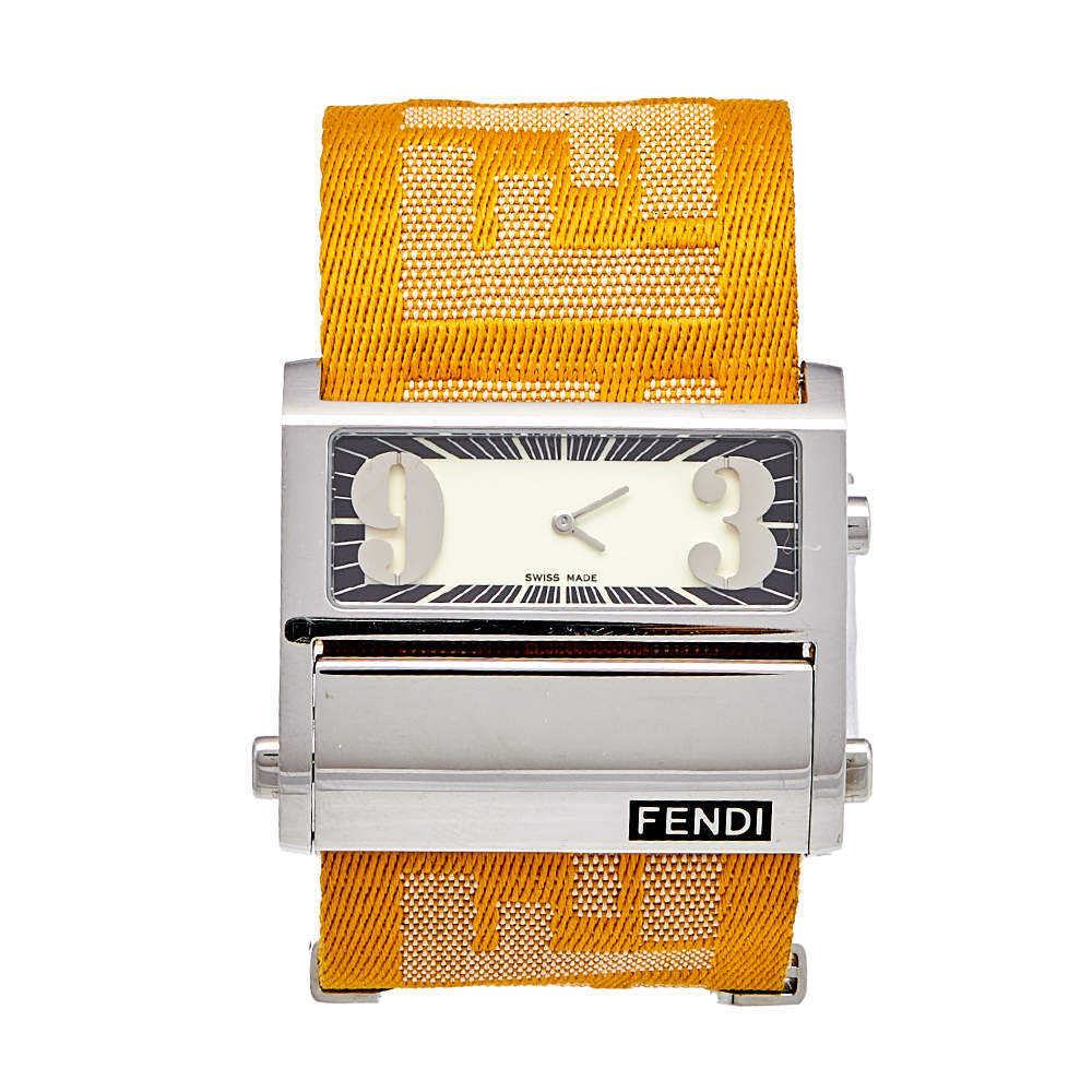 Fendi Cream Stainless Steel Canvas Zip Code 1120G Women's Wristwatch 46 mm