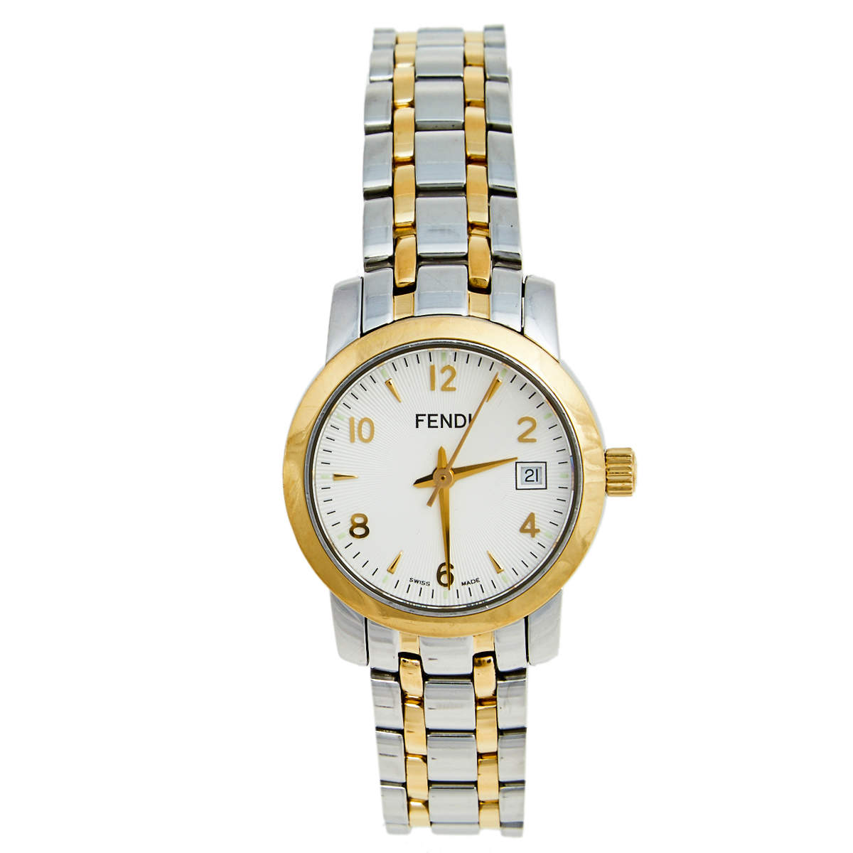 Fendi White Two Tone Stainless Steel 2100L Women's Wristwatch 26 mm