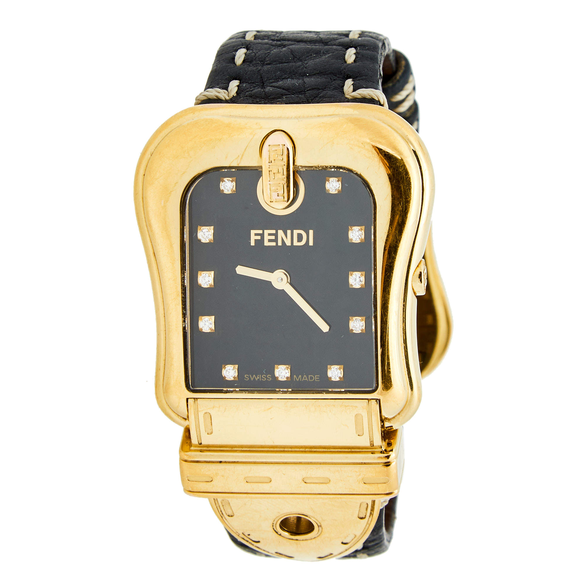 Fendi Black Yellow Gold Plated Stainless Steel B.Fendi 3800G Women's Wristwatch 33 mm