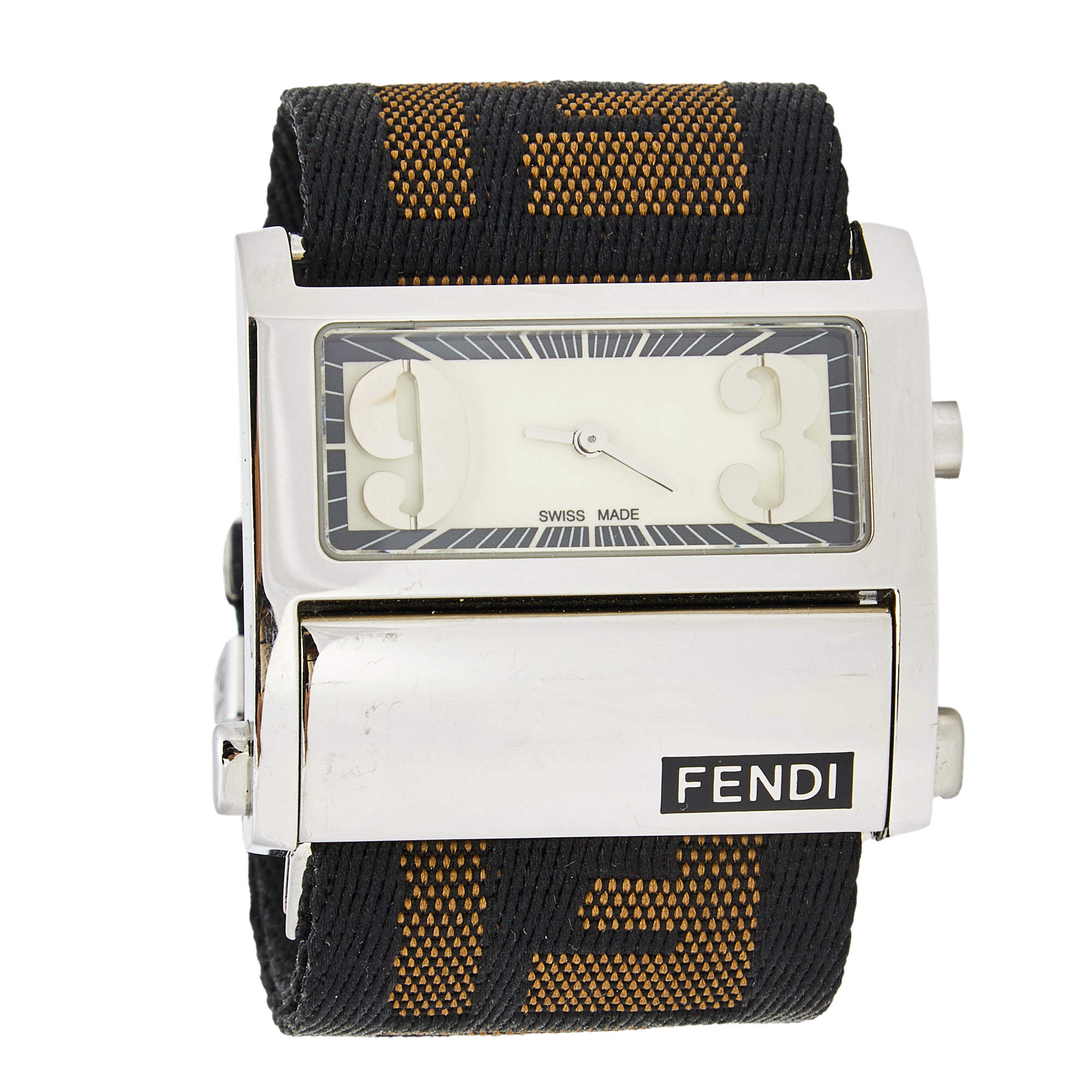 Pre Owned Fendi Cream Stainless Steel Canvas Zip Code 1120L Women's Wristwatch 38 mm