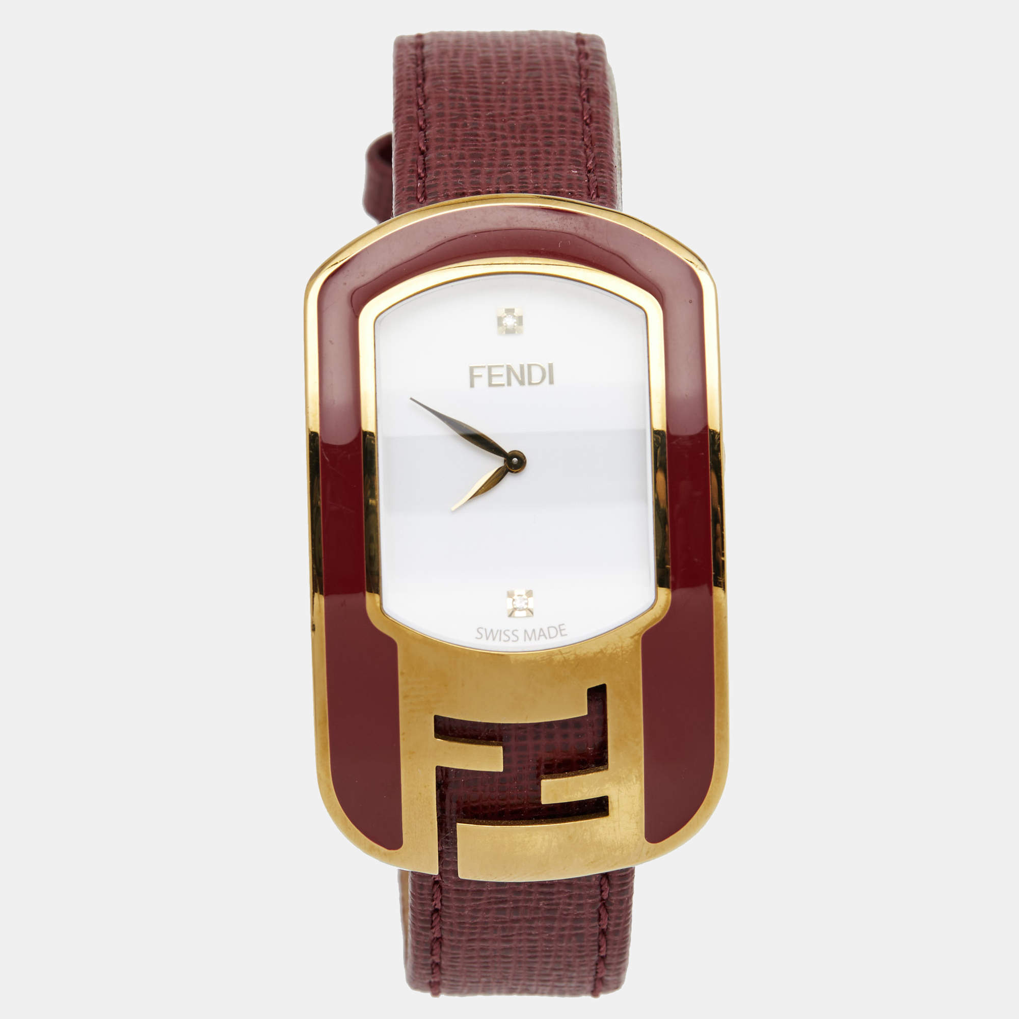 Fendi White Gold Plated Stainless Steel Leather Chameleon 30000M Women's Wristwatch 31 mm