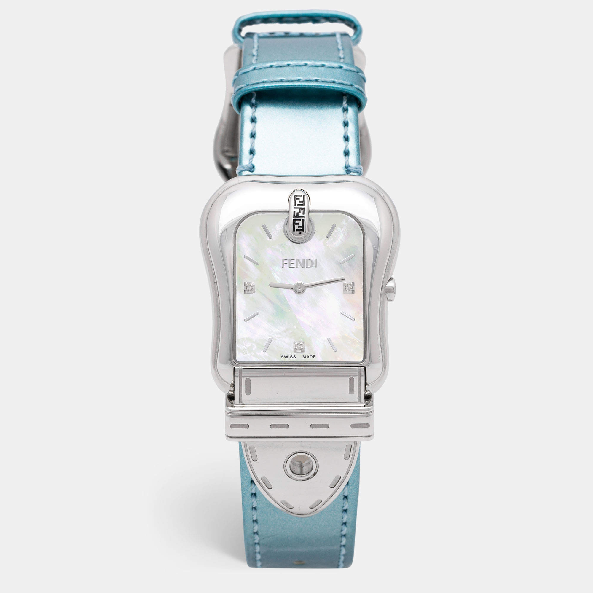 Fendi Mother of Pearl Stainless Steel Leather B.Fendi 3800G Women's Wristwatch 33 mm