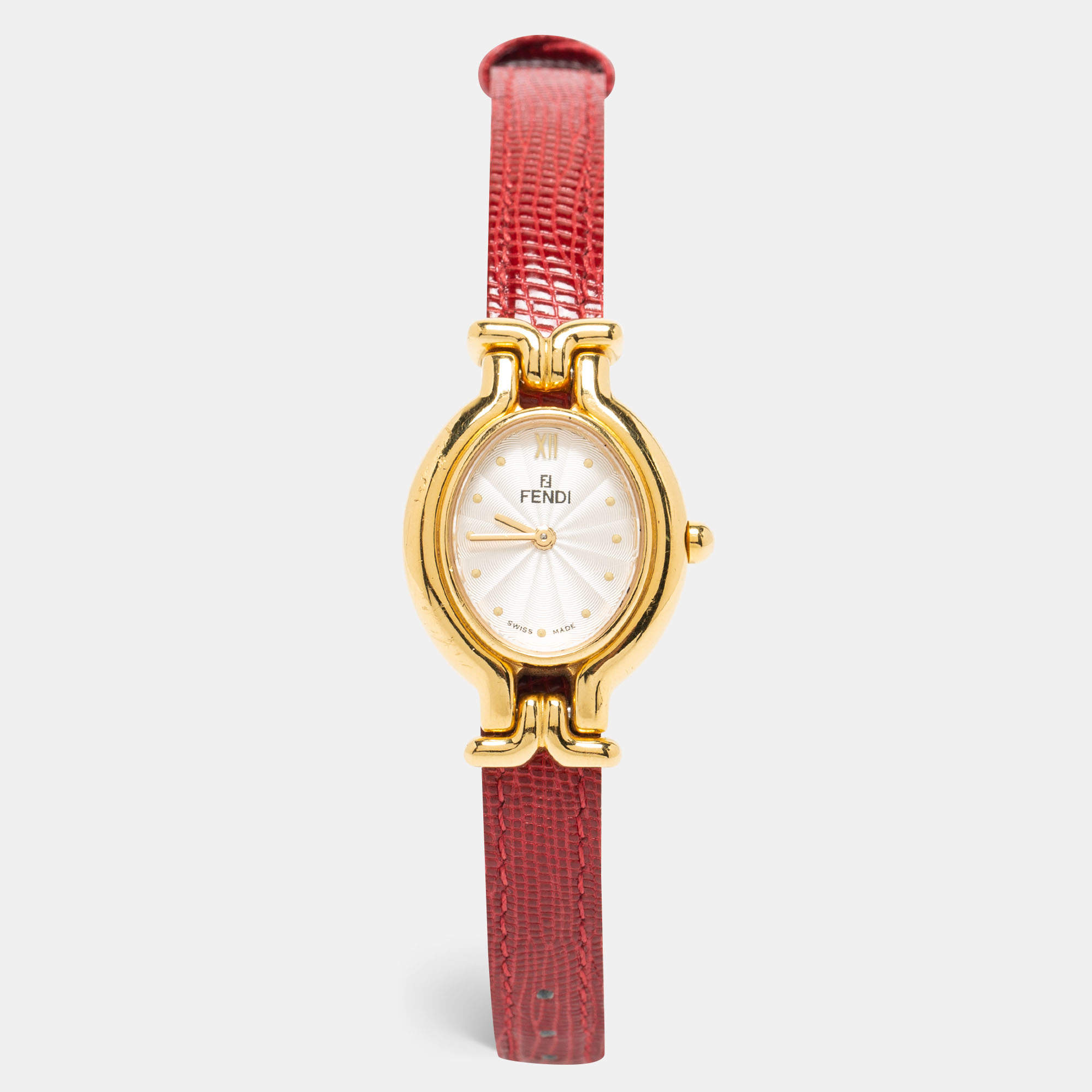Fendi Silver Gold Plated Stainless Steel Leather 640L Women's Wristwatch 25 mm