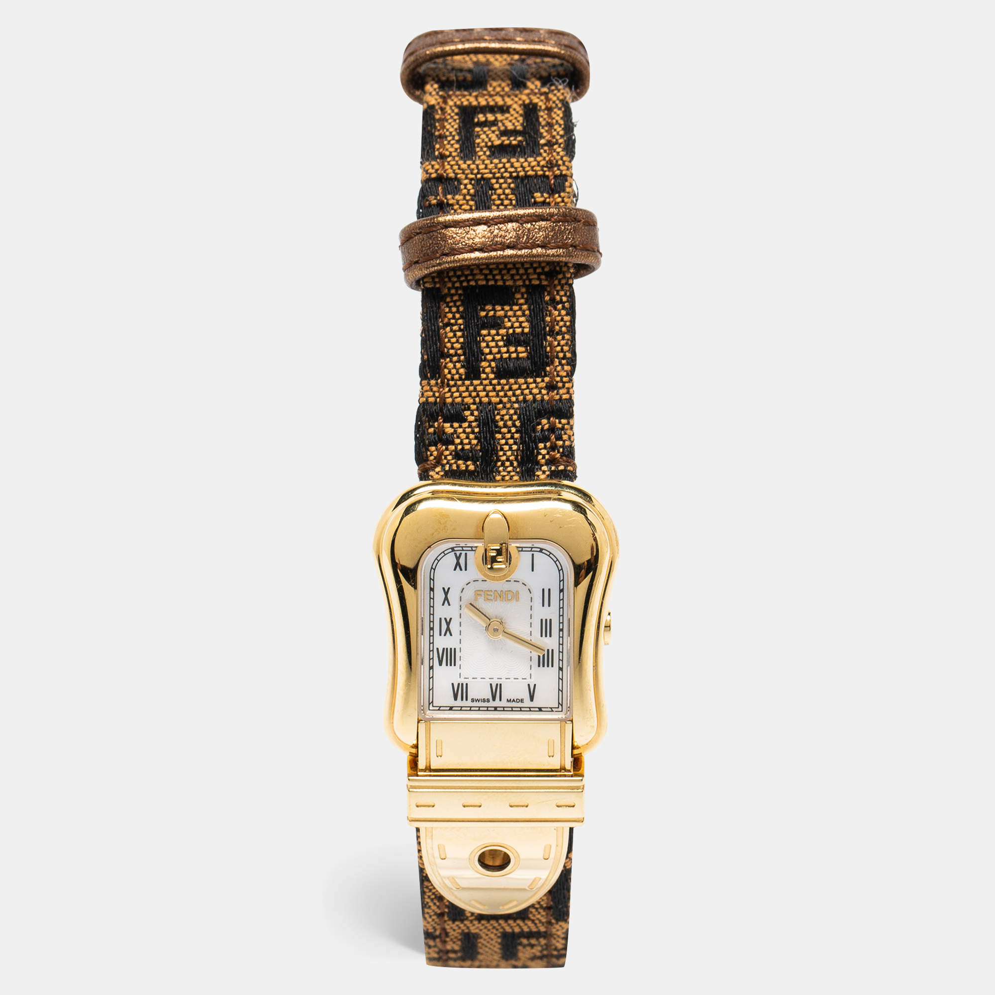 Fendi Mother of Peal Gold Plated Stainless Steel Canvas B.Fendi 3800G Women's Wristwatch 23 mm