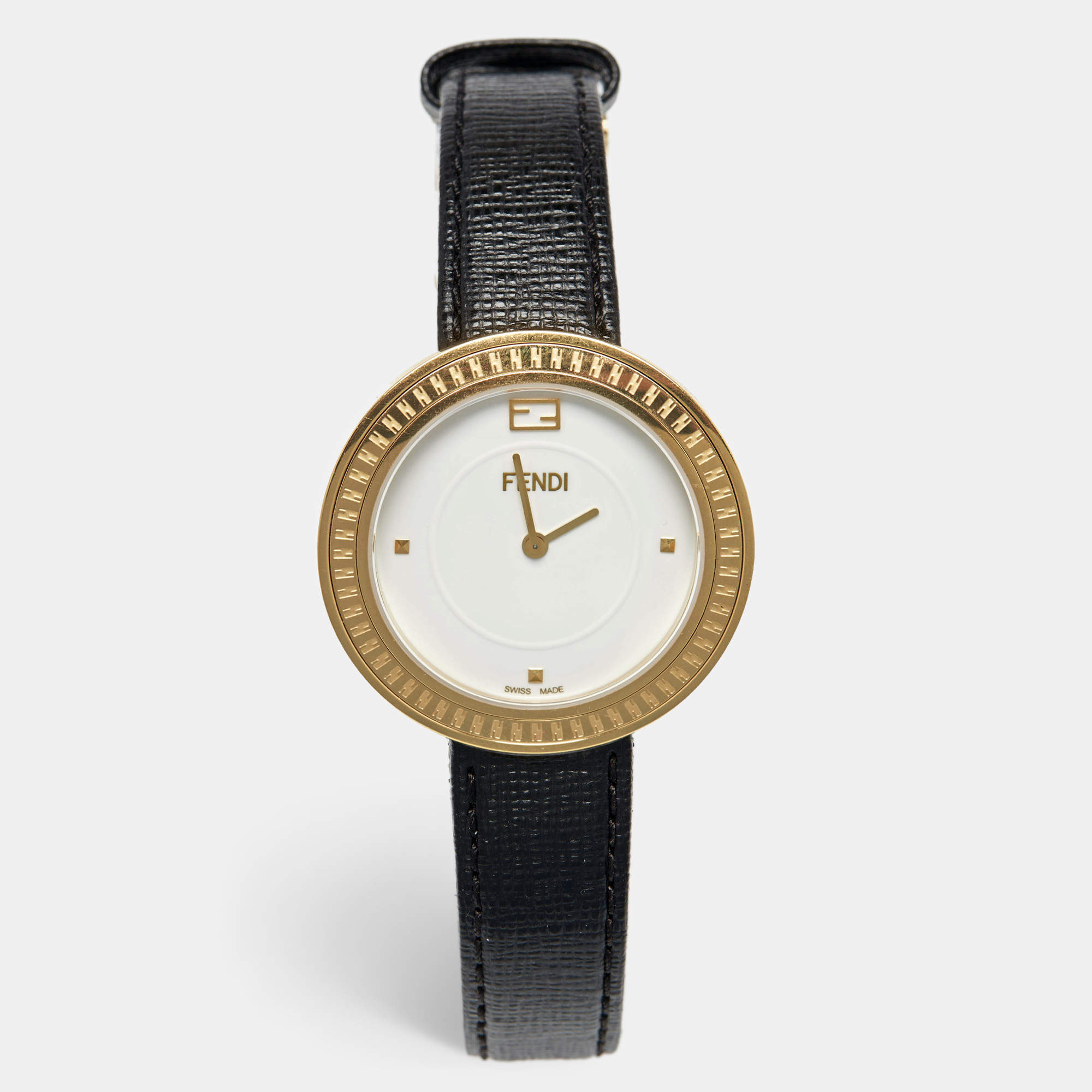 Pre Owned Fendi White Gold Plated Stainless Steel Leather My Way 35000M Women's Wristwatch 36 mm