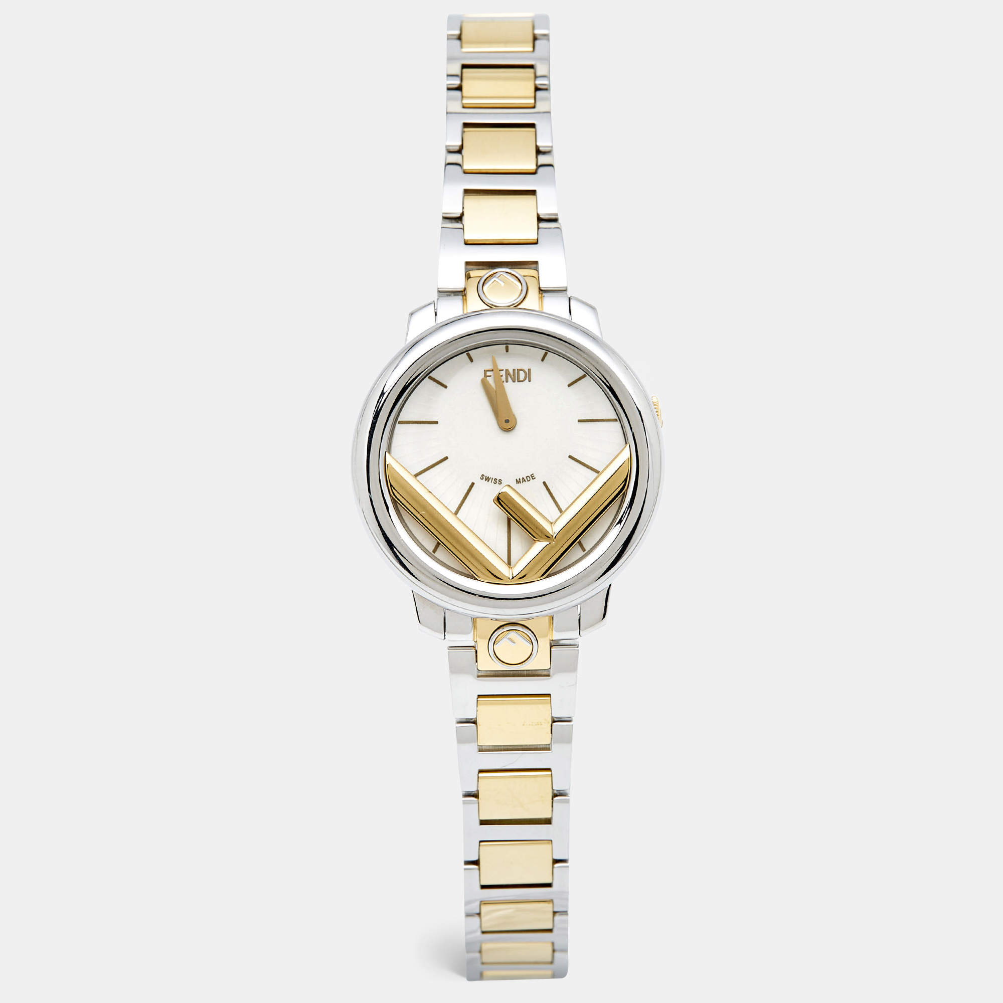 Fendi White Two-Tone Stainless Steel Run Away FOW802A2YKF0QA0 Women's Wristwatch 28 mm