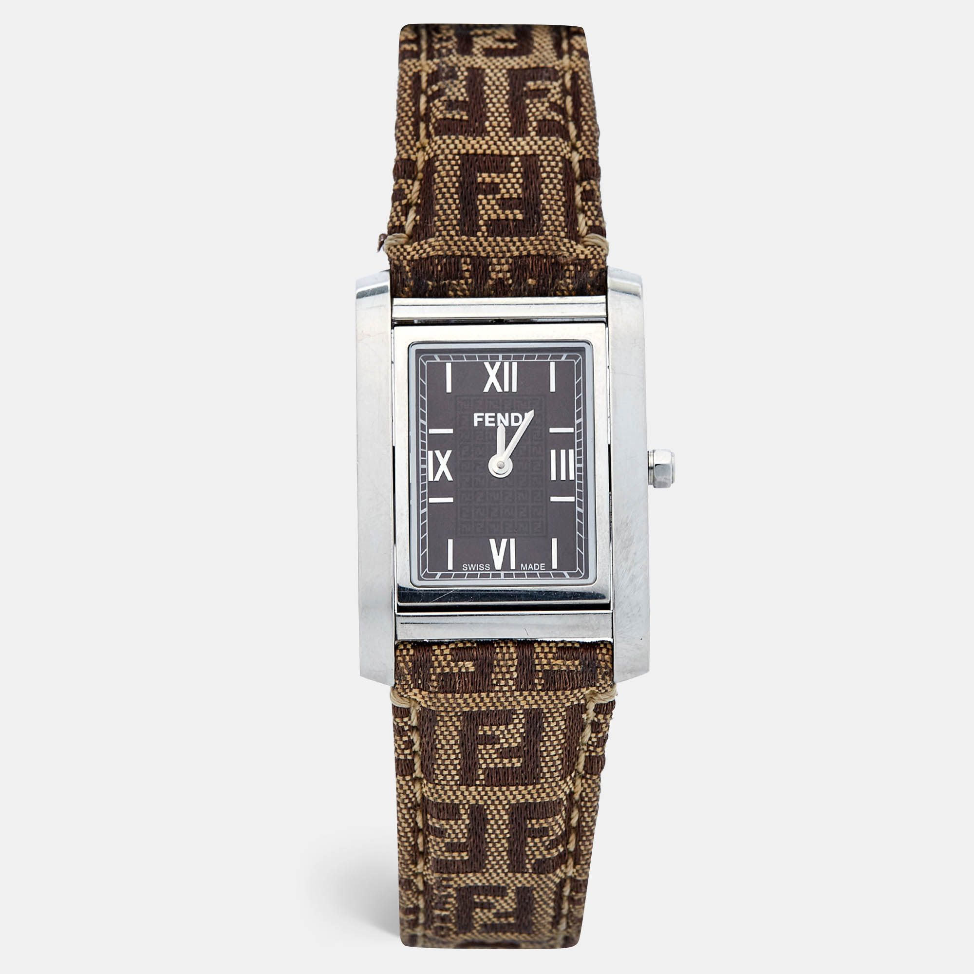 مملوكة مسبقًا Fendi Brown Stainless Steel Canvas 7600M Women's Wristwatch 27 mm