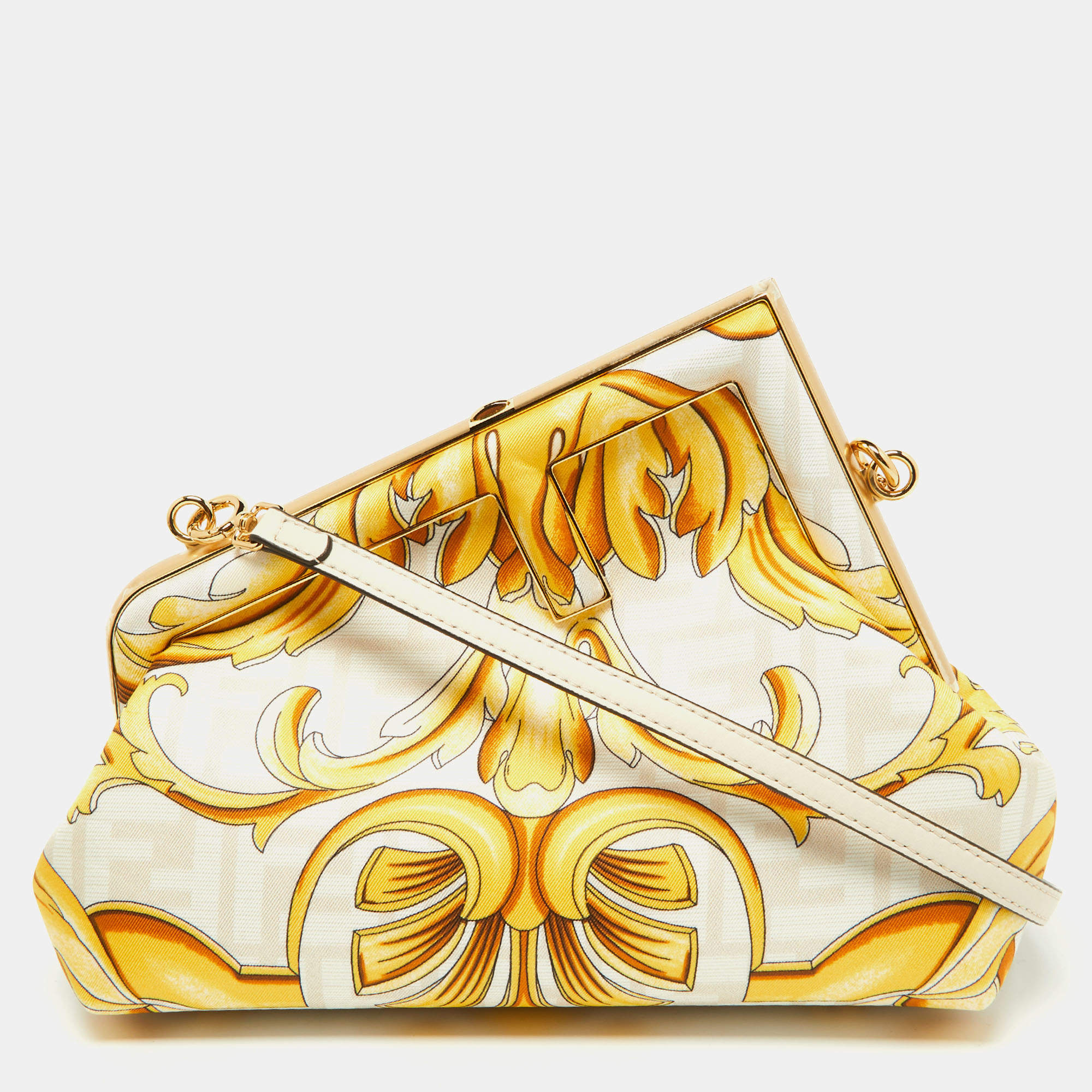 Fendi x Versace Gold/Yellow Baroque Print Fabric Fendace First Clutch Bag