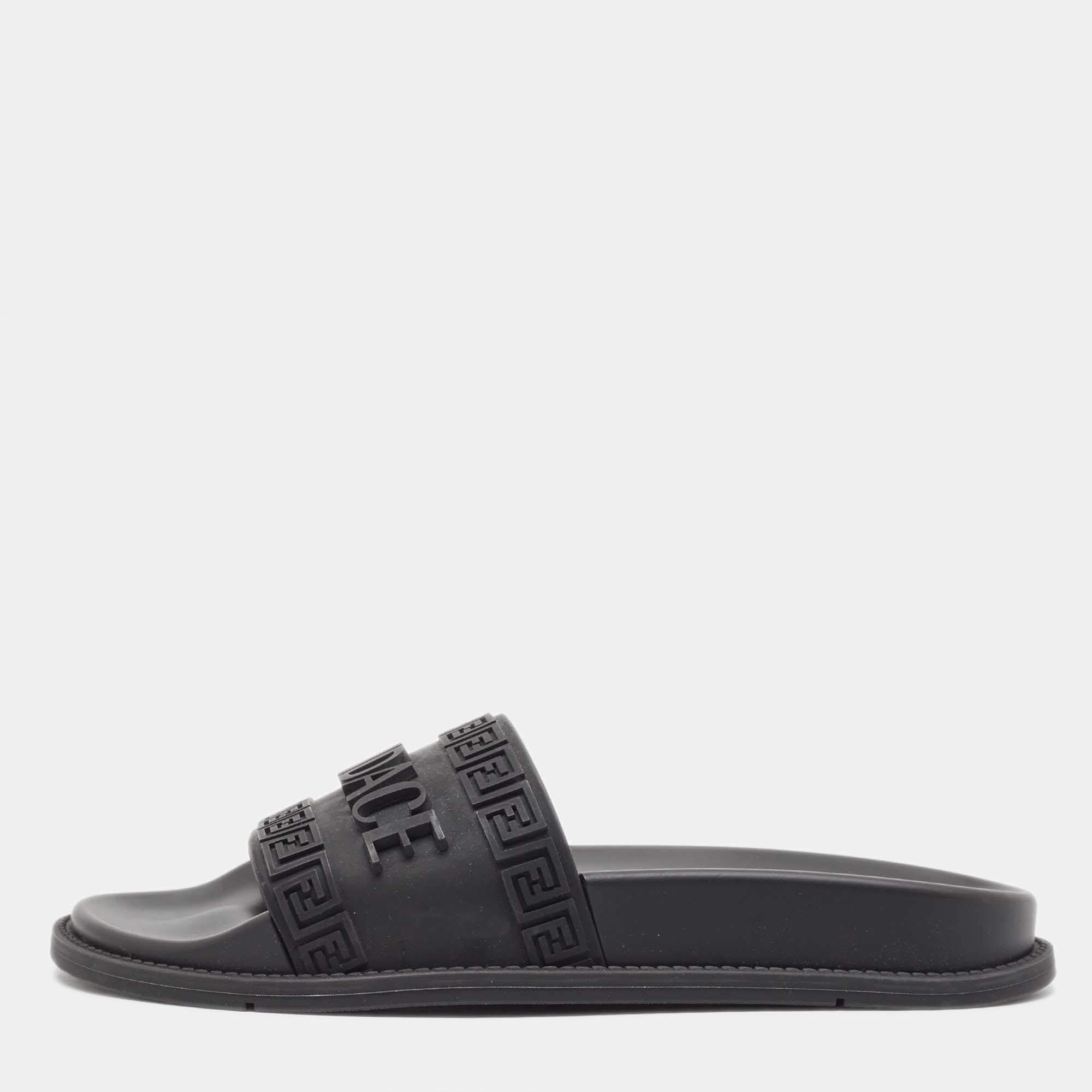 Fendi x Versace Black Rubber Flat Slides Size 37