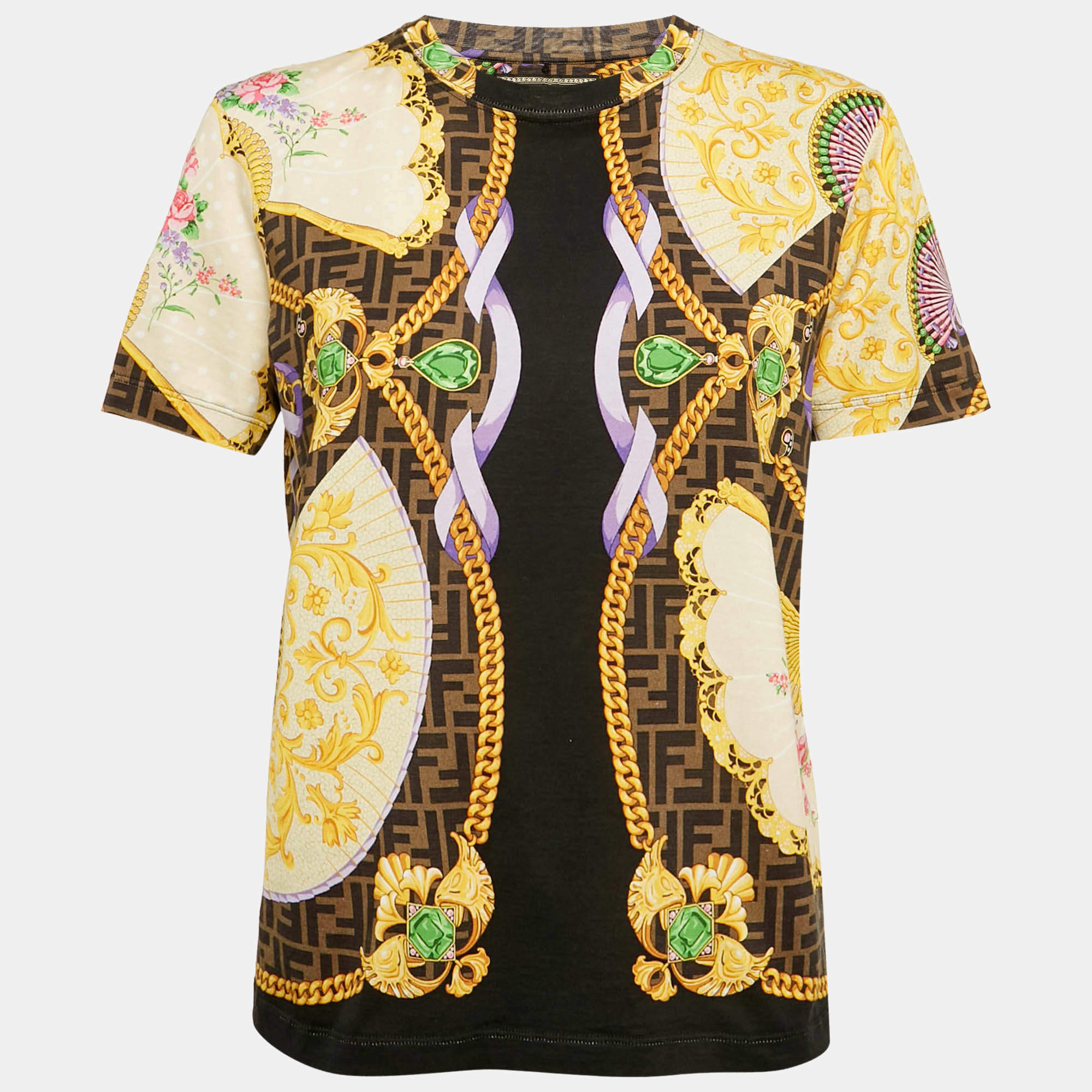 مملوكة مسبقًا Fendace Multicolor Printed Cotton Crewneck T-Shirt M