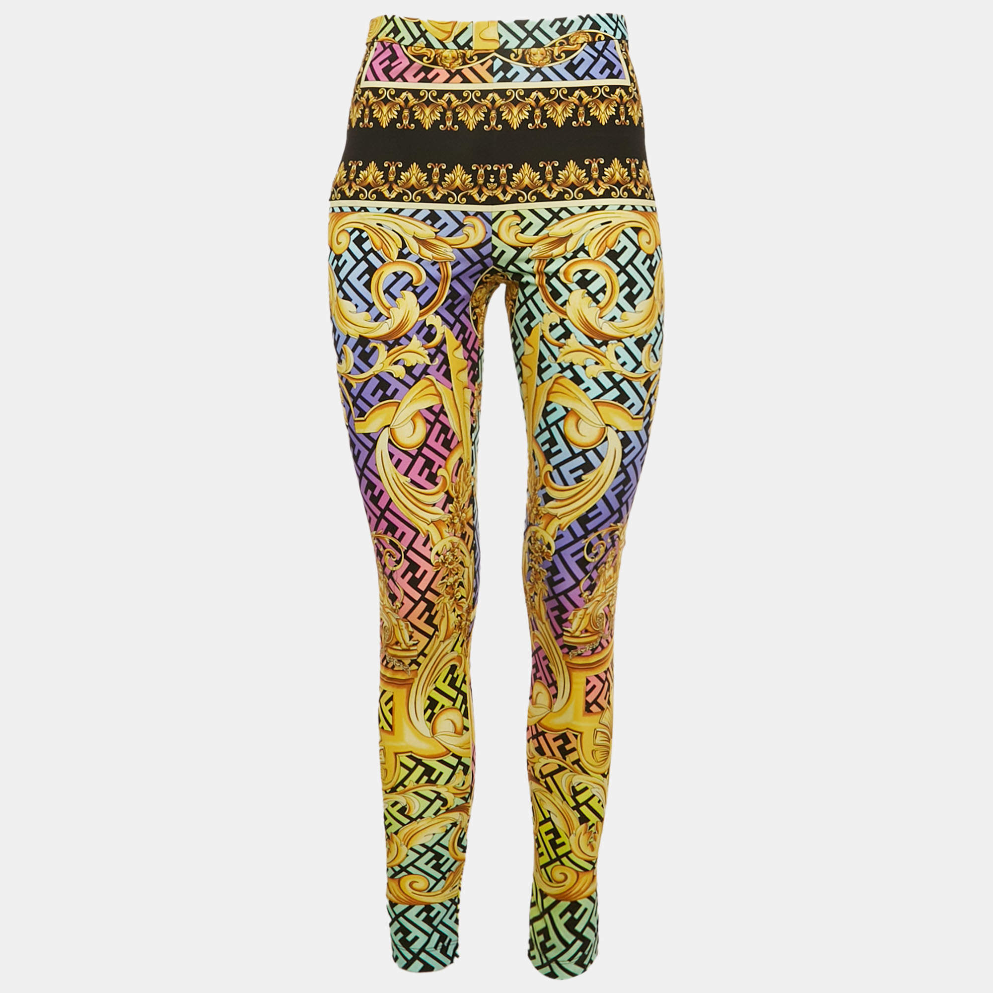 مملوكة مسبقًا Fendace Multicolor FF and Barocco Print Jersey Leggings M