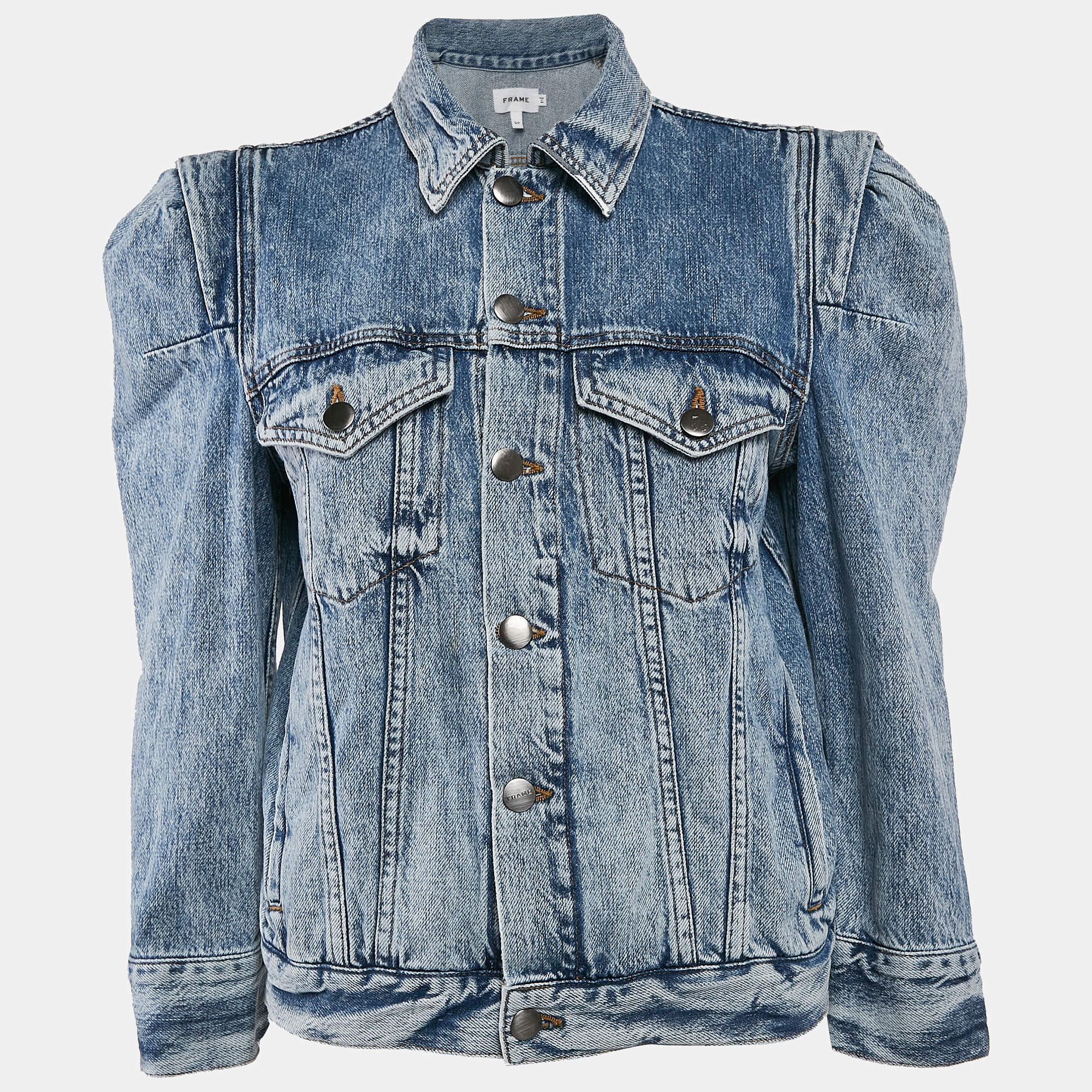 Frame Blue Denim Rosette Sleeve Jacket S