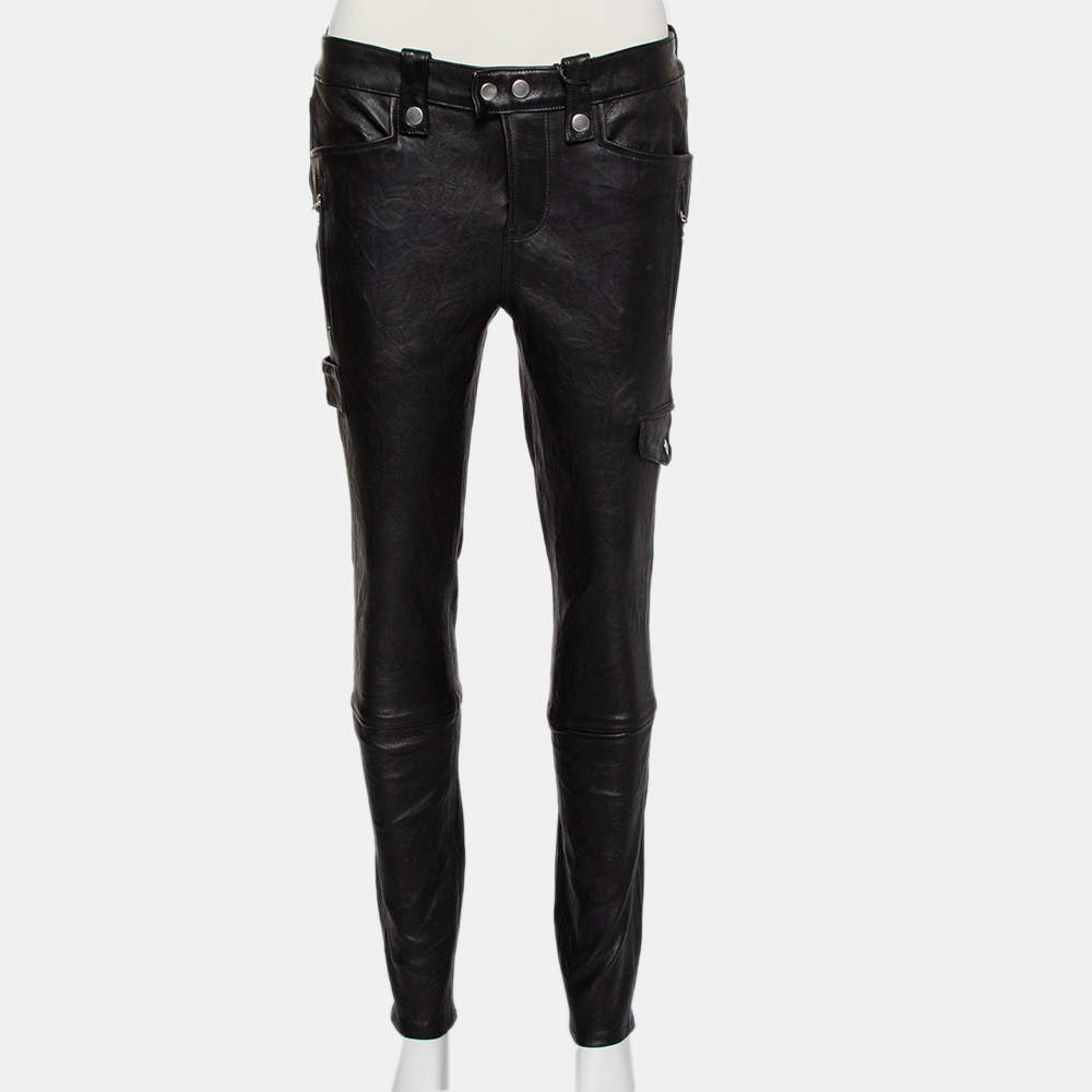 Frame Atelier Black Leather Skinny Moto Pants M