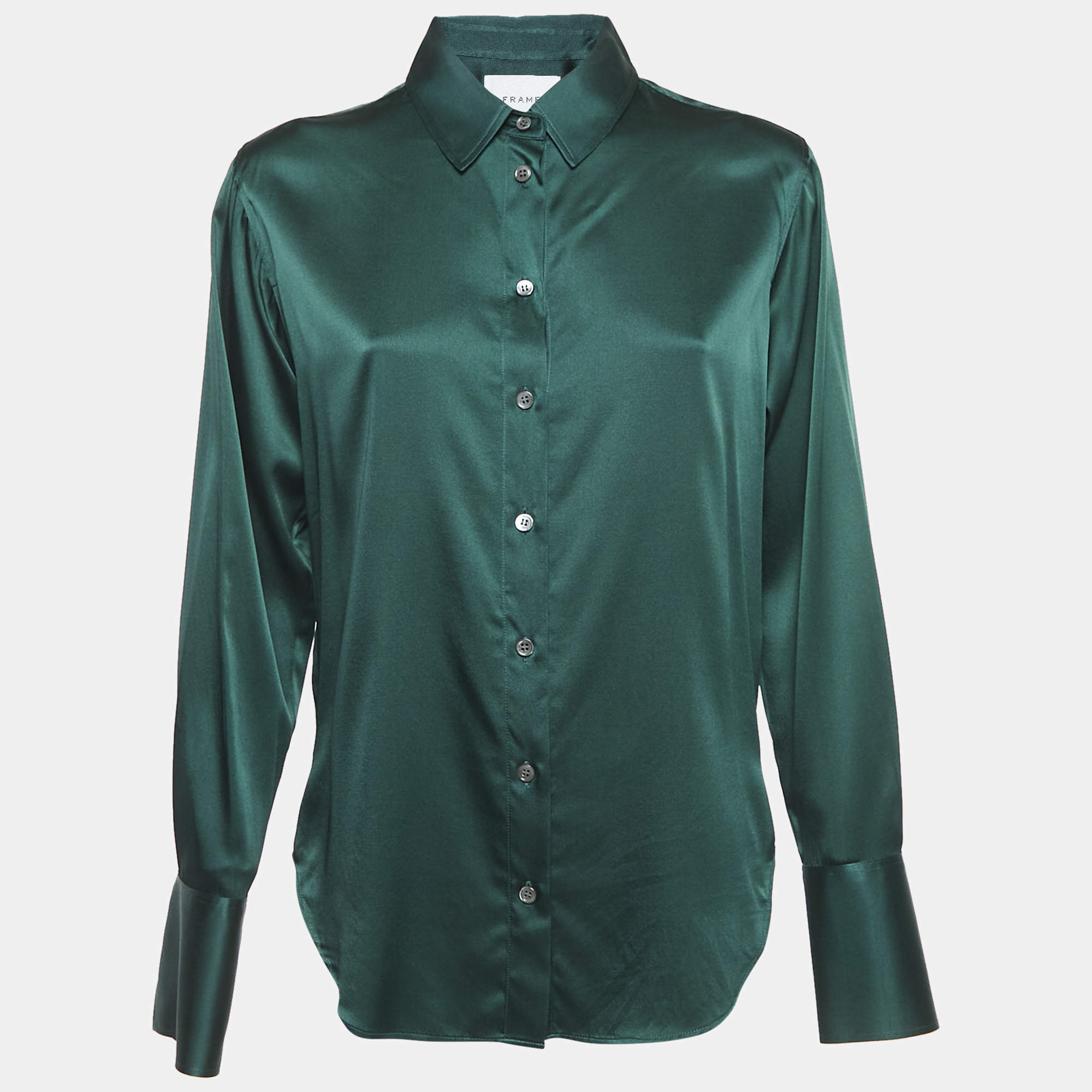 Frame Green Satin Silk Button Front Shirt XS