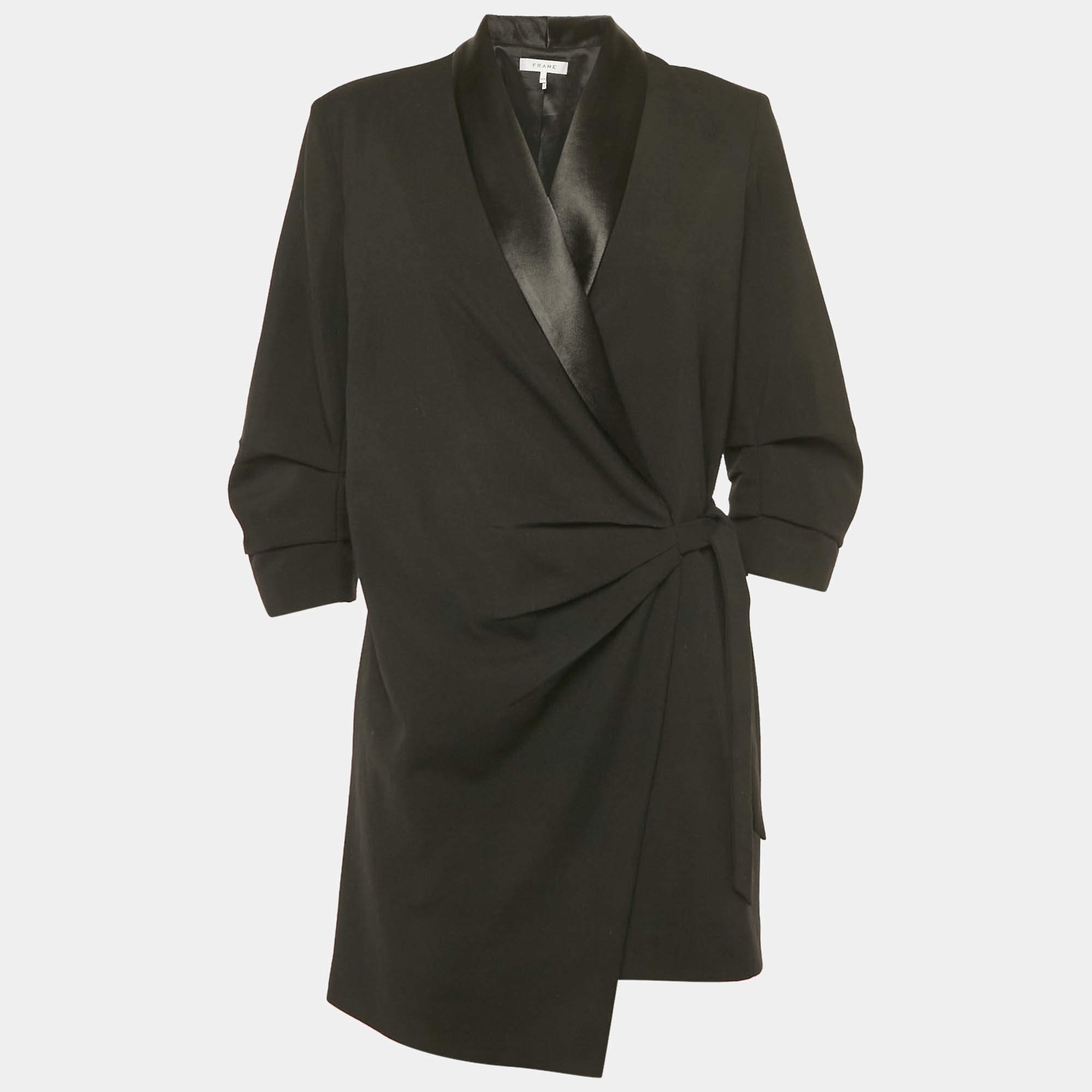 Pre Owned Frame Black Wool Wrap Round Tux Mini Dress M